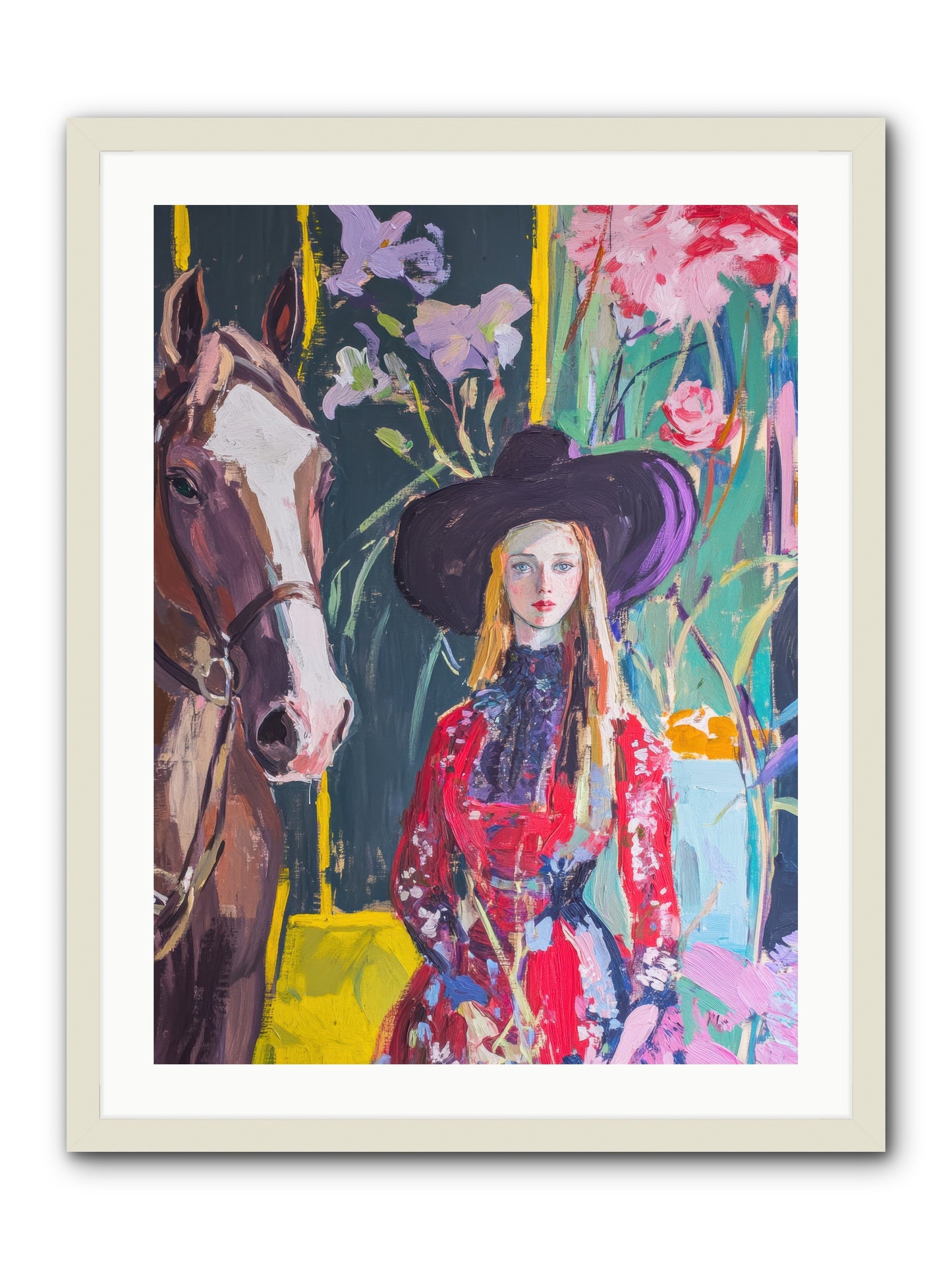 Wild Rose Rider -- Framed Print - White 24x32