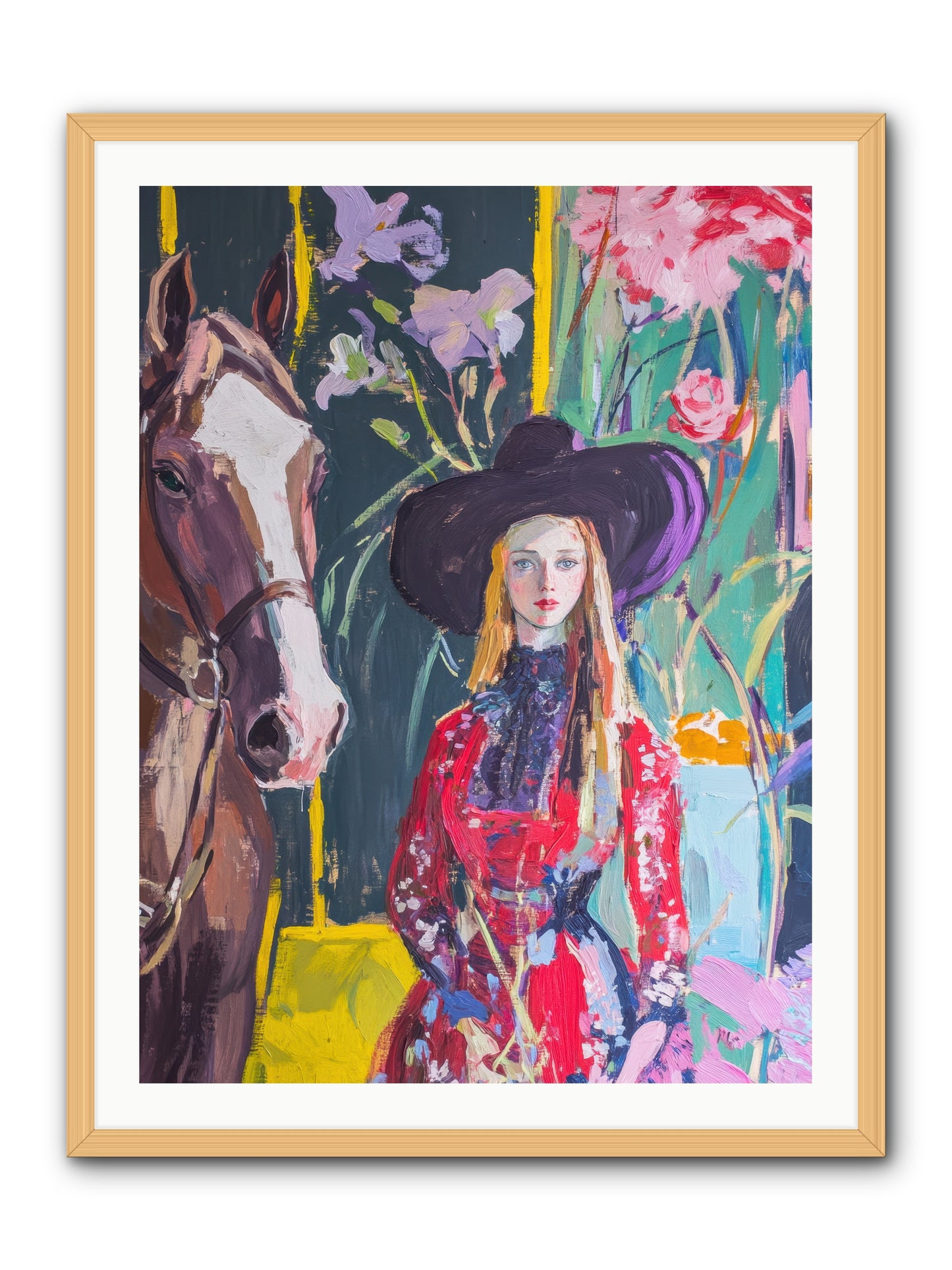 Wild Rose Rider -- Framed Print - Natural 30x40