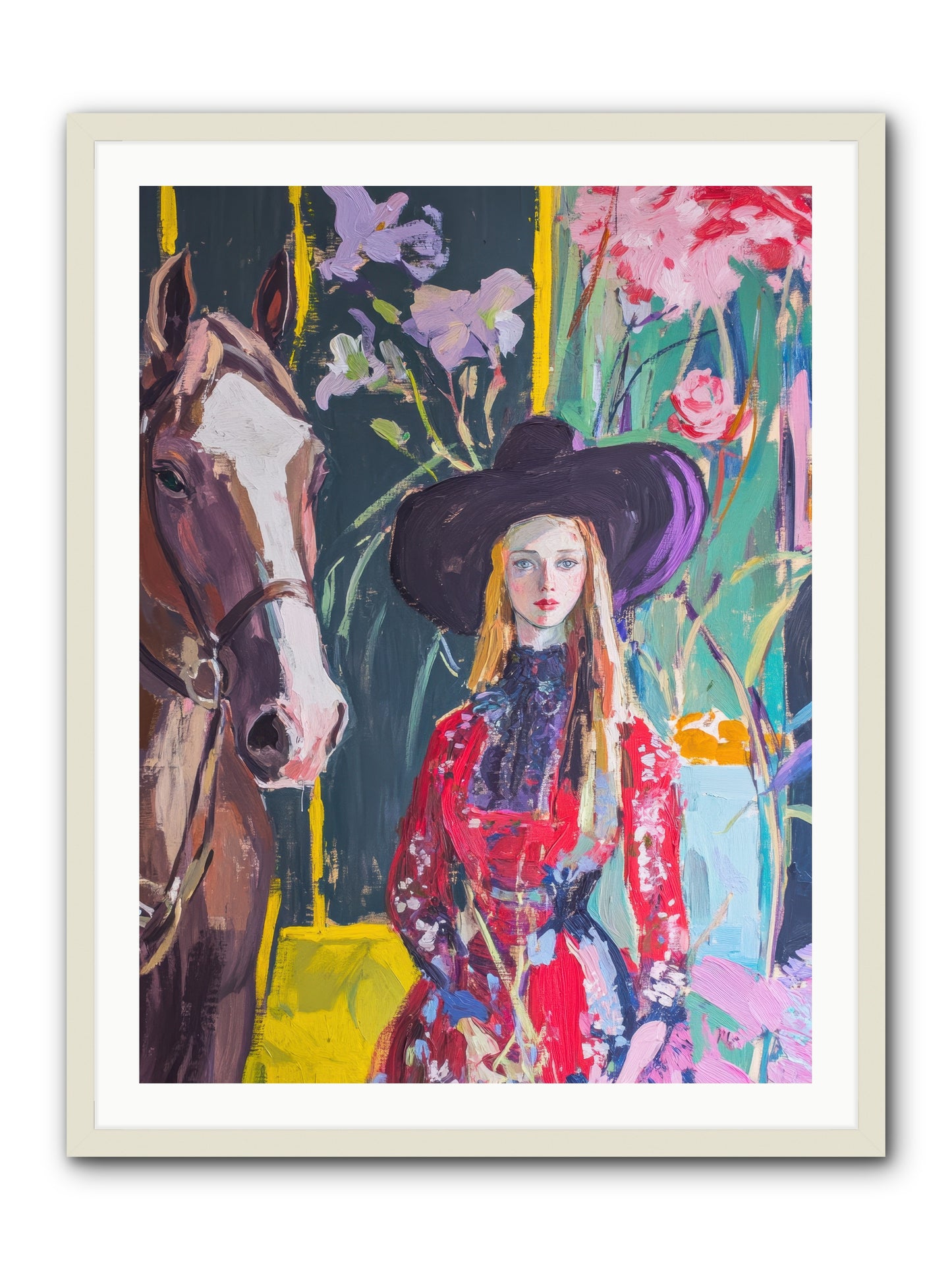 Wild Rose Rider -- Framed Print - White 30x40