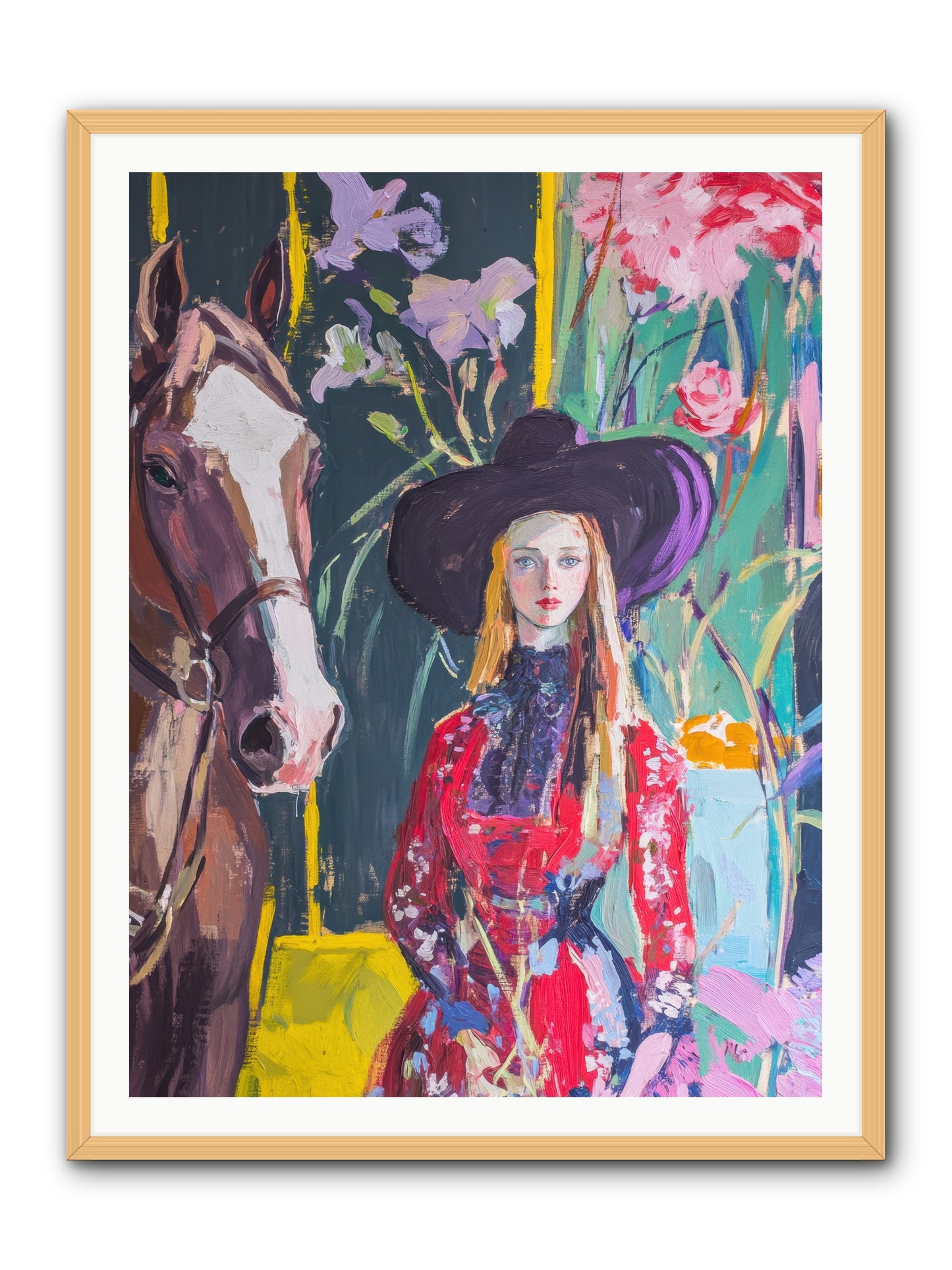 Wild Rose Rider -- Framed Print - Natural 36x48