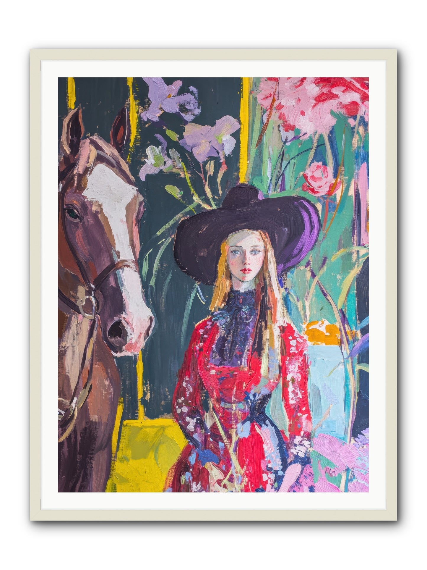 Wild Rose Rider -- Framed Print - White 36x48