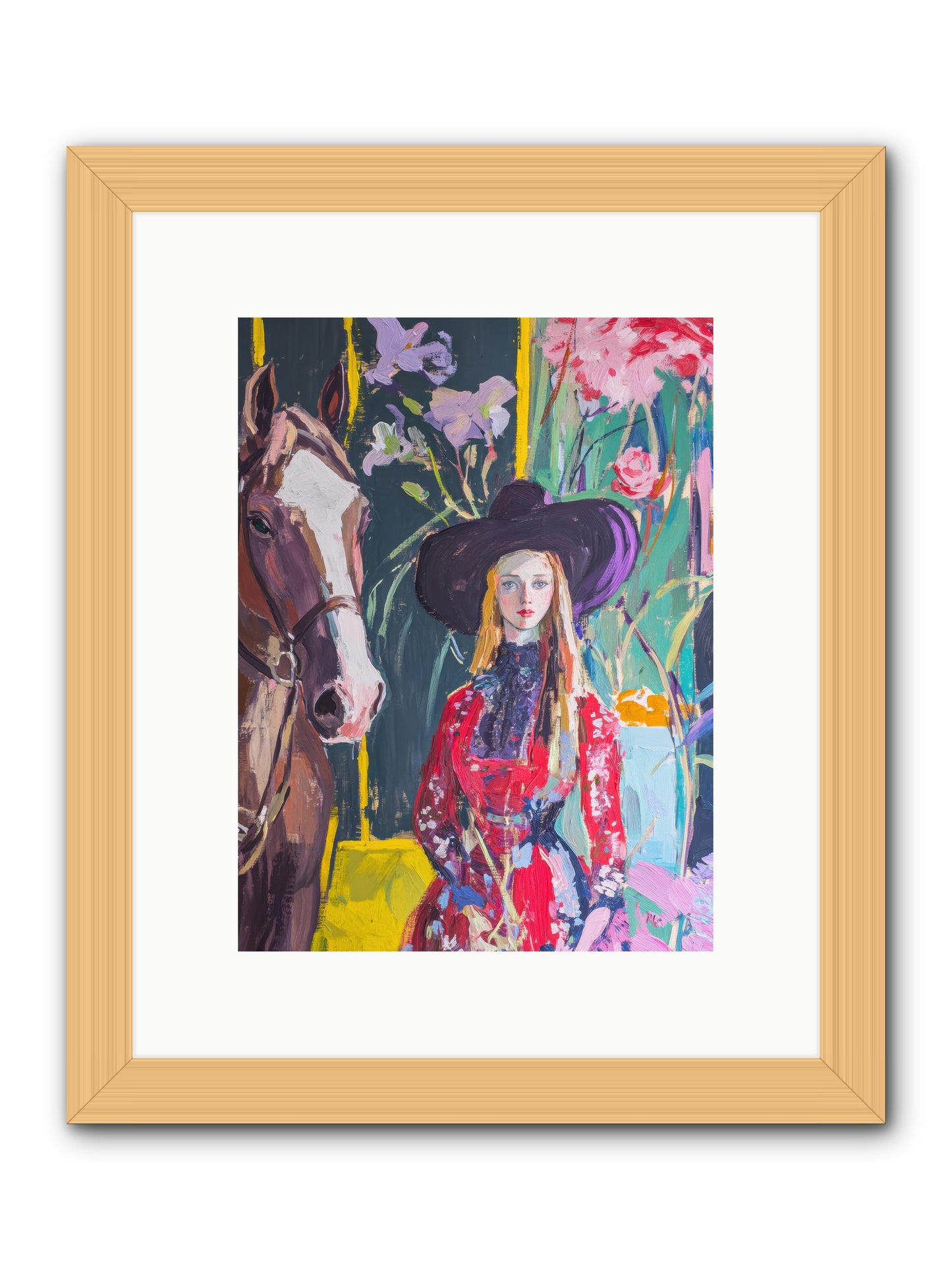 Wild Rose Rider -- Framed Print - Natural 9x12