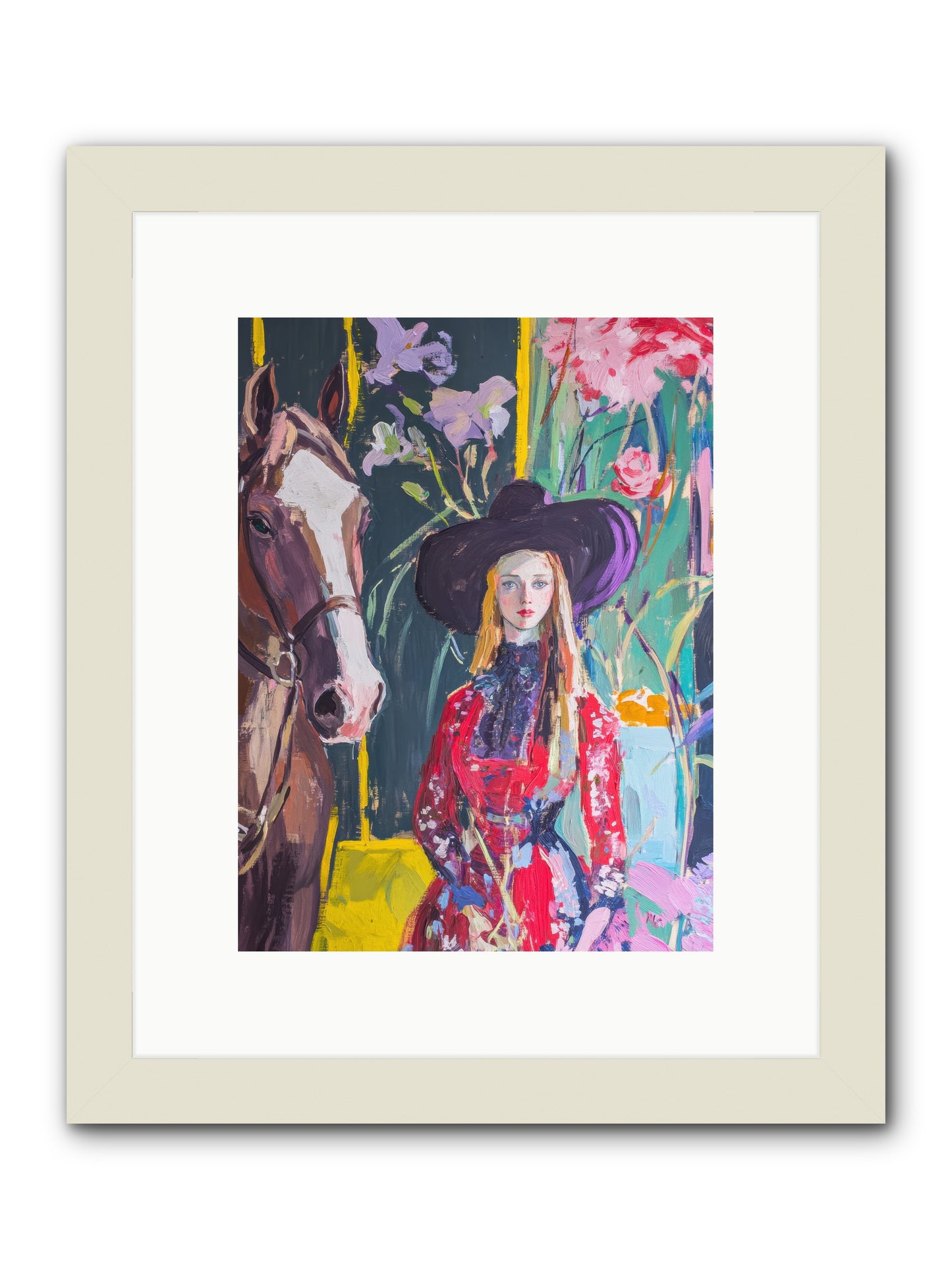 Wild Rose Rider -- Framed Print - White 9x12