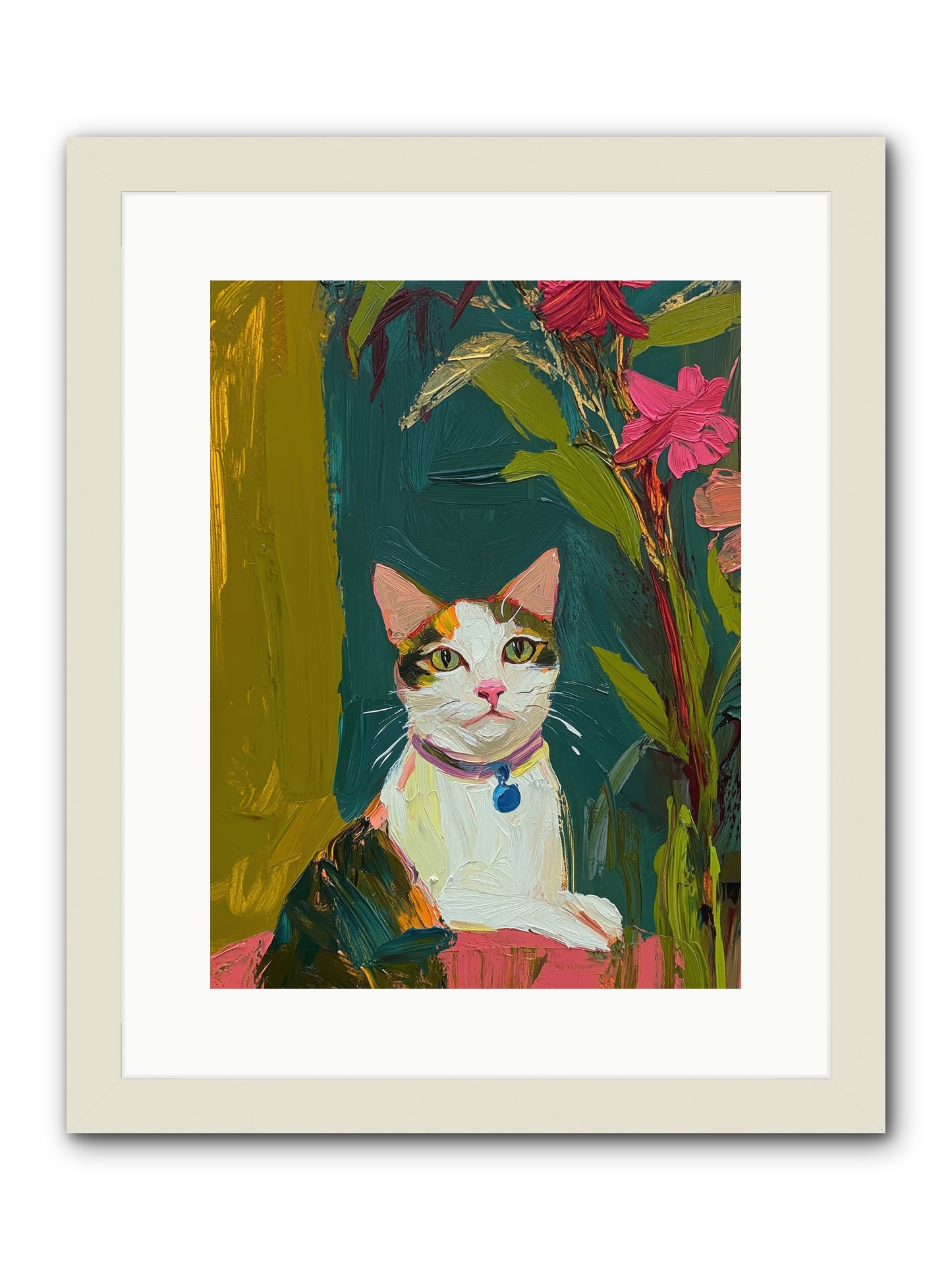 Windowsill Guardian -- Framed Print - White 12x16