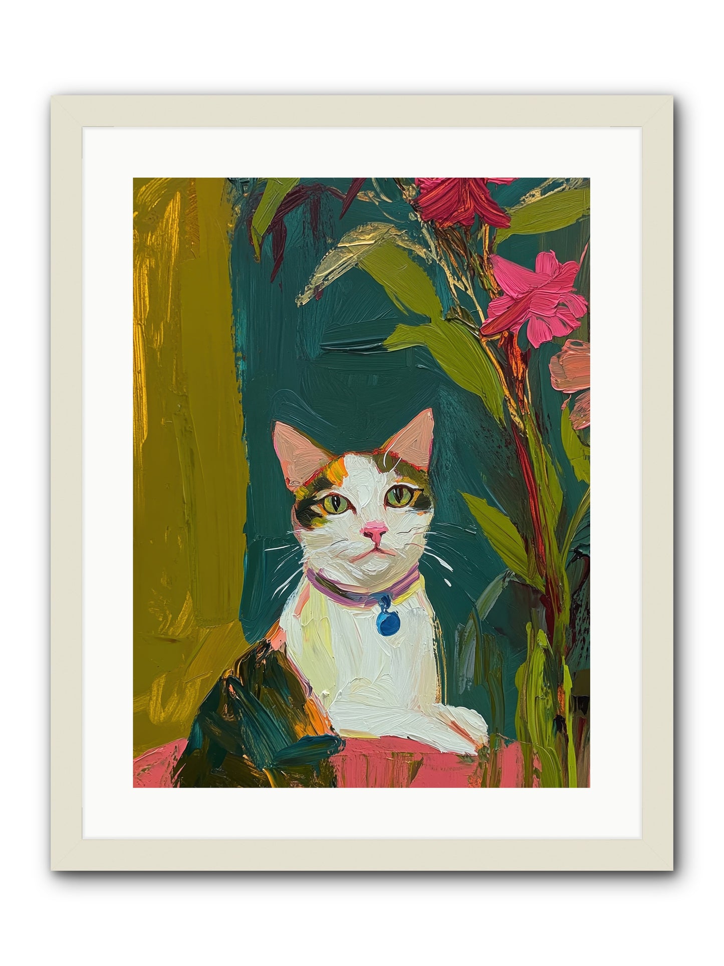 Windowsill Guardian -- Framed Print - White 18x24