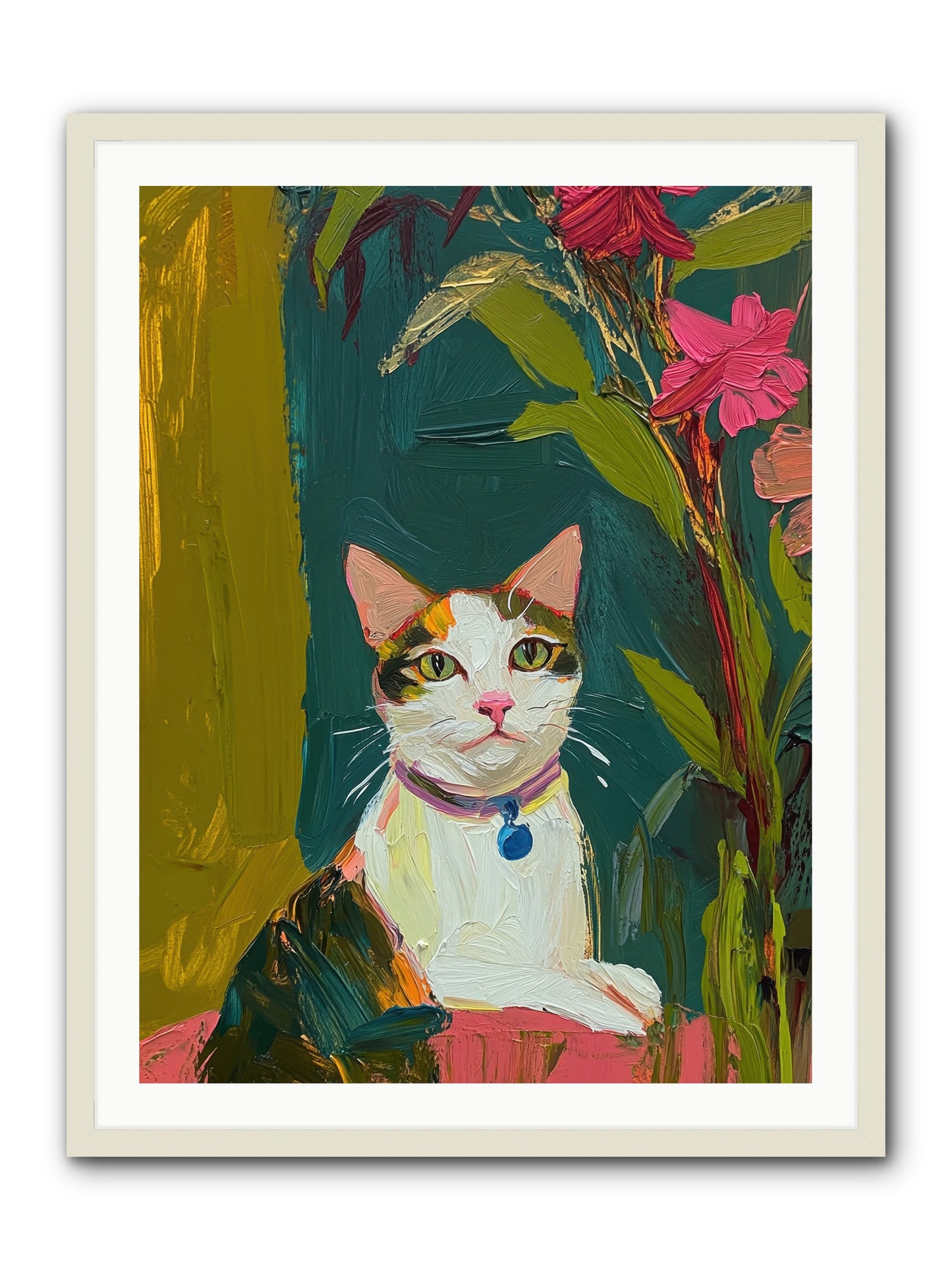Windowsill Guardian -- Framed Print - White 30x40