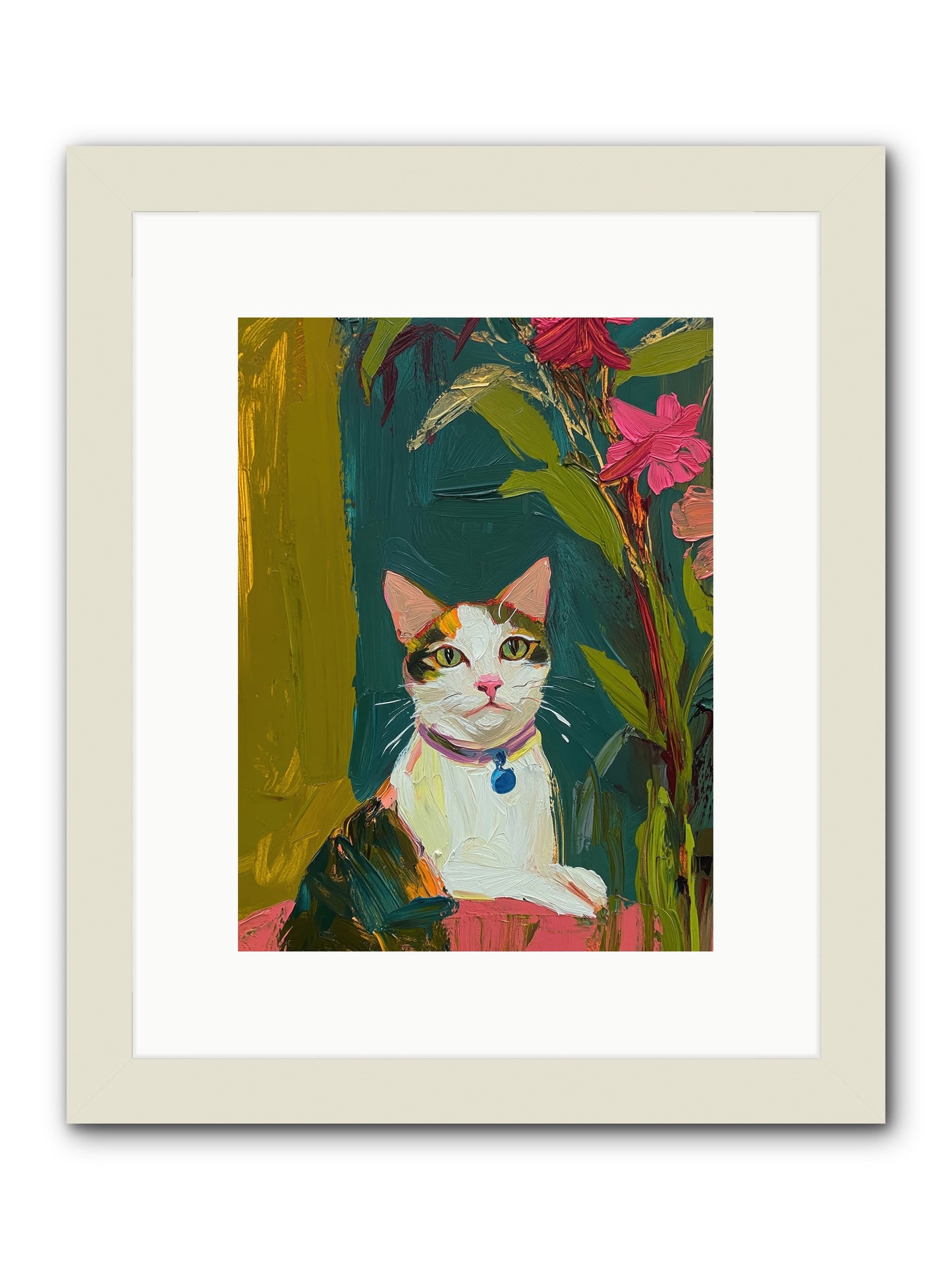 Windowsill Guardian -- Framed Print - White 9x12