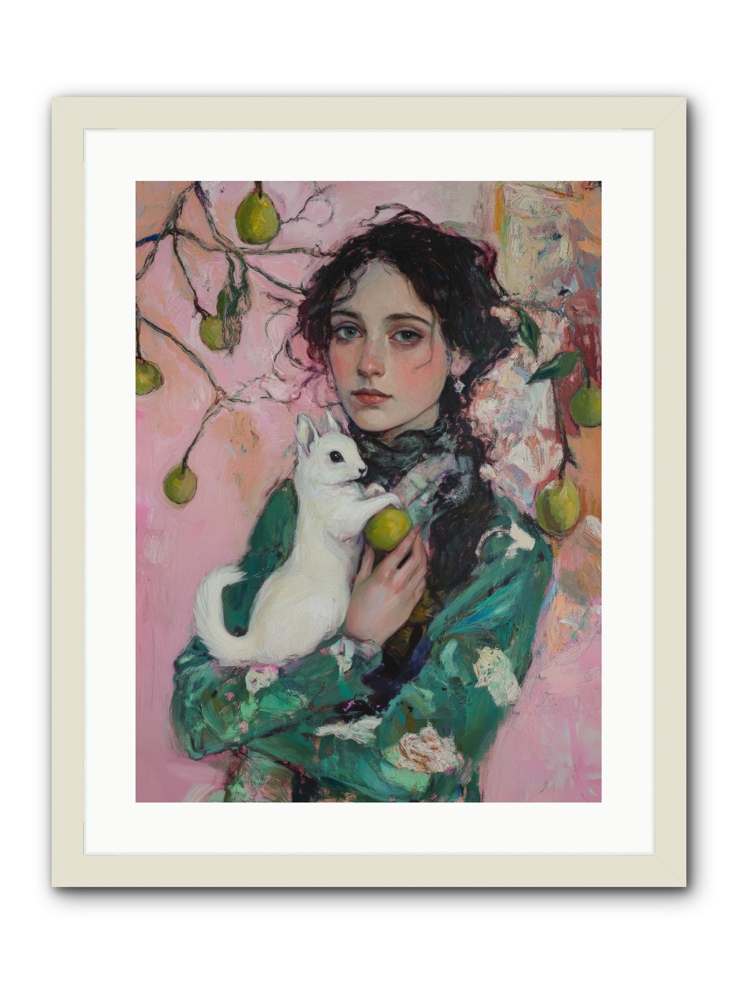 Winter Squirrel Keeper -- Framed Print - White 18x24