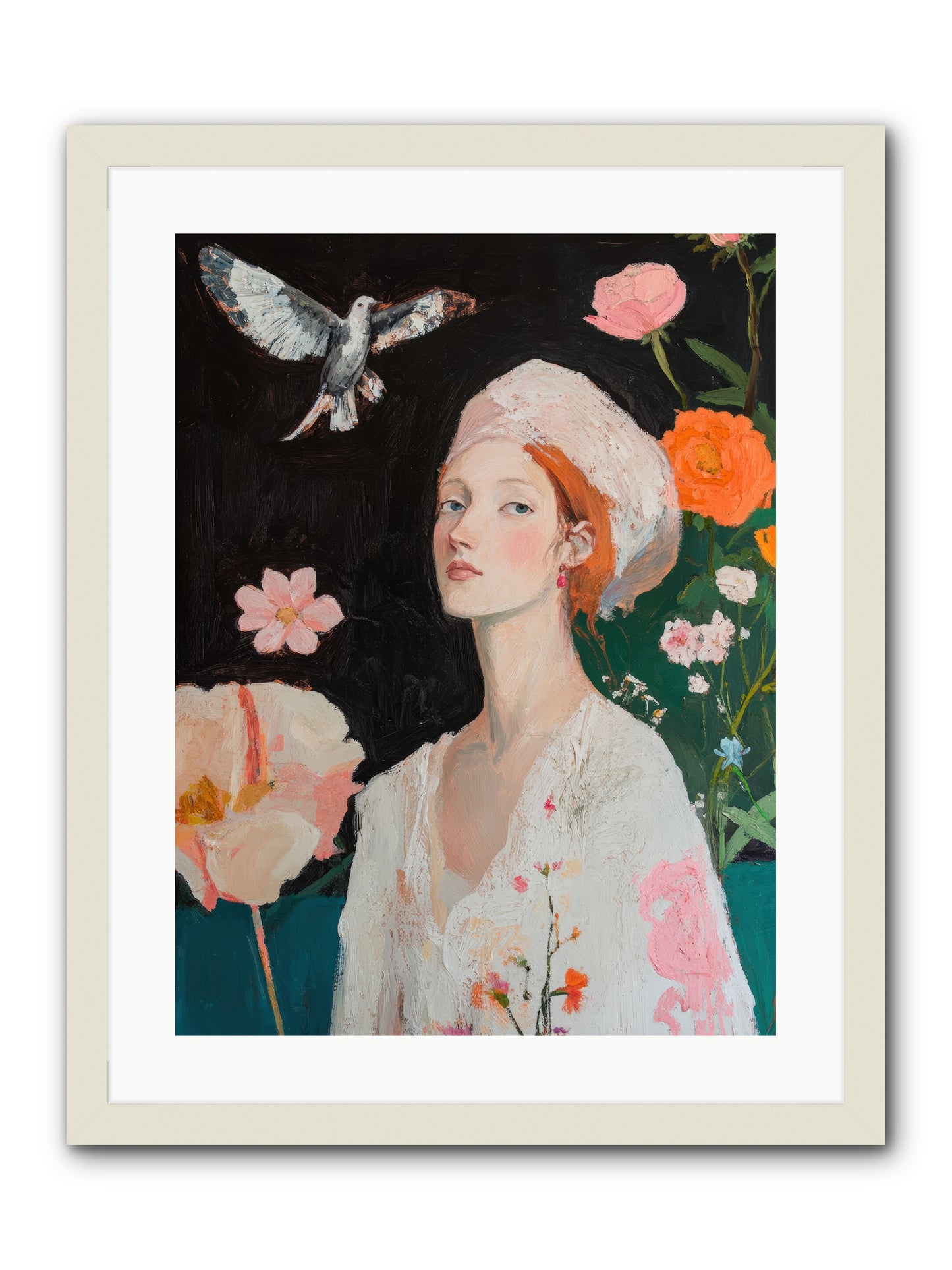 Wisteria Nightingale-REZ -- Framed Print - White 18x24