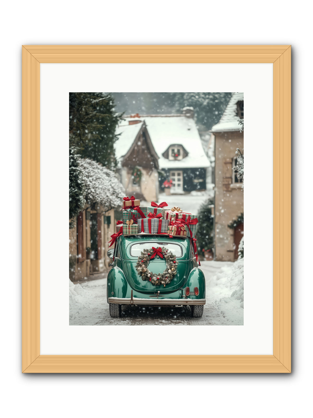 Yuletide Wheels -- Framed Print - Natural 12x16