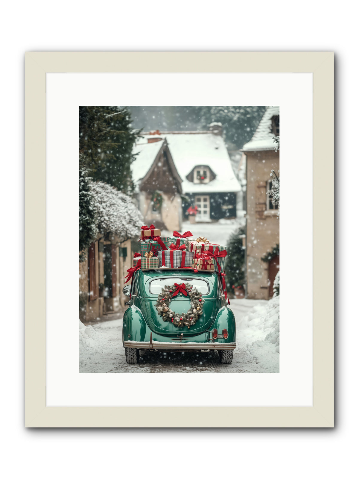 Yuletide Wheels -- Framed Print - White 12x16