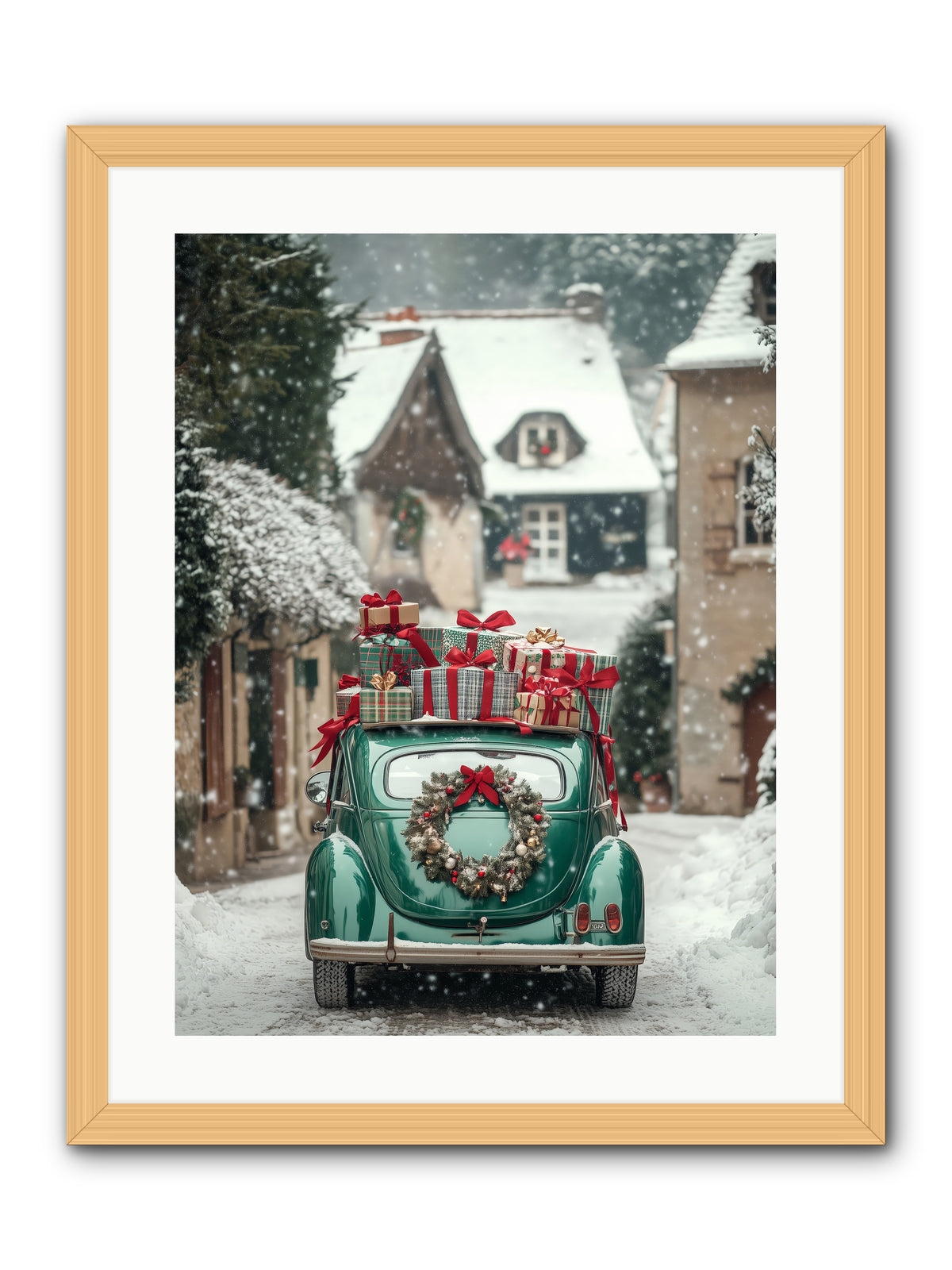Yuletide Wheels -- Framed Print - Natural 18x24