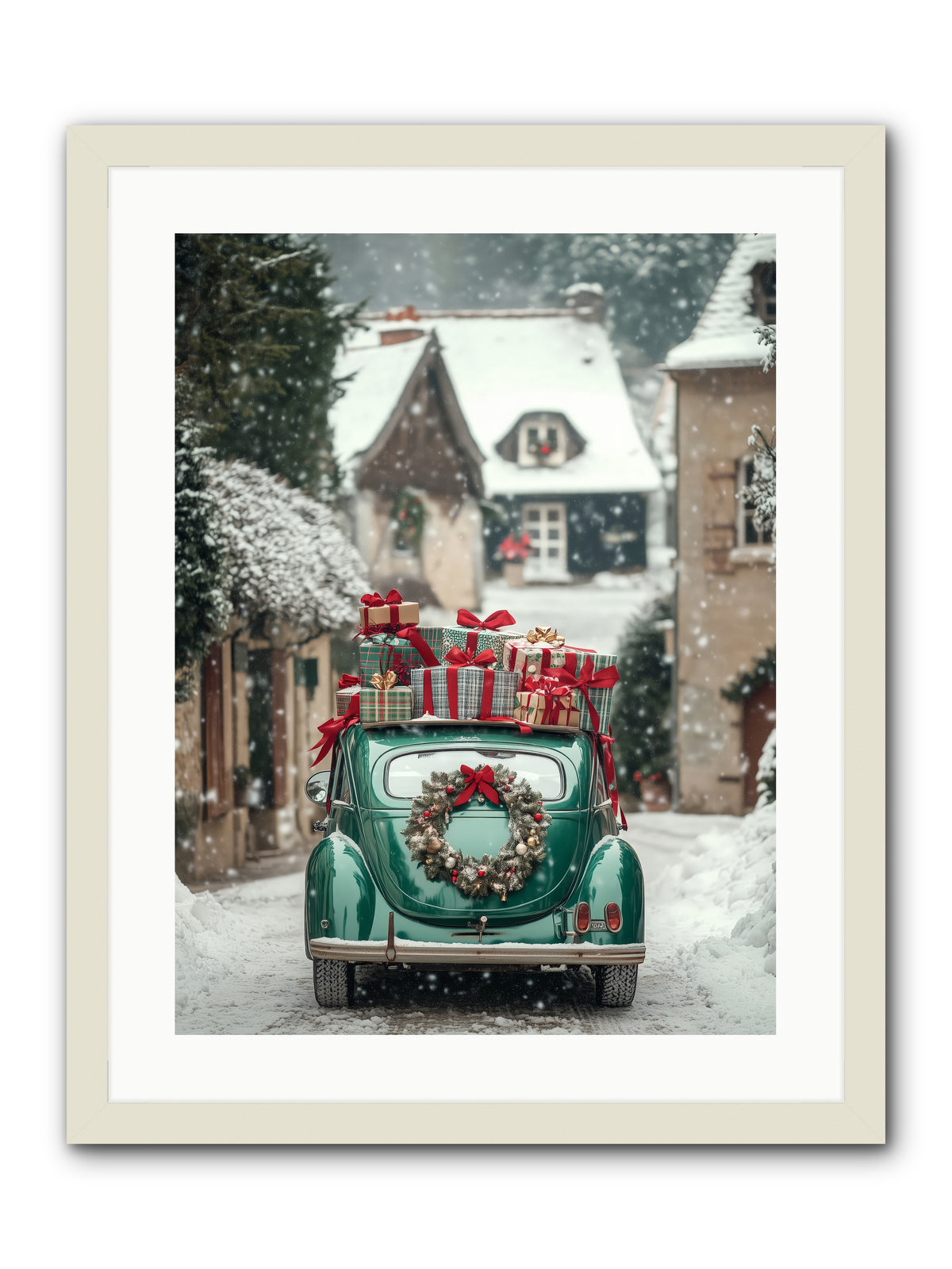 Yuletide Wheels -- Framed Print - White 18x24