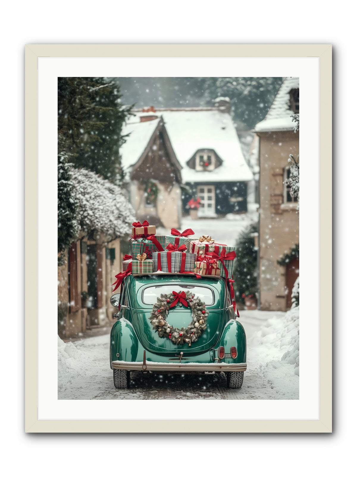 Yuletide Wheels -- Framed Print - White 24x32