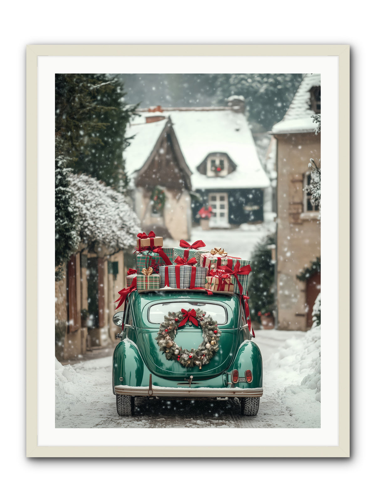 Yuletide Wheels -- Framed Print - White 30x40