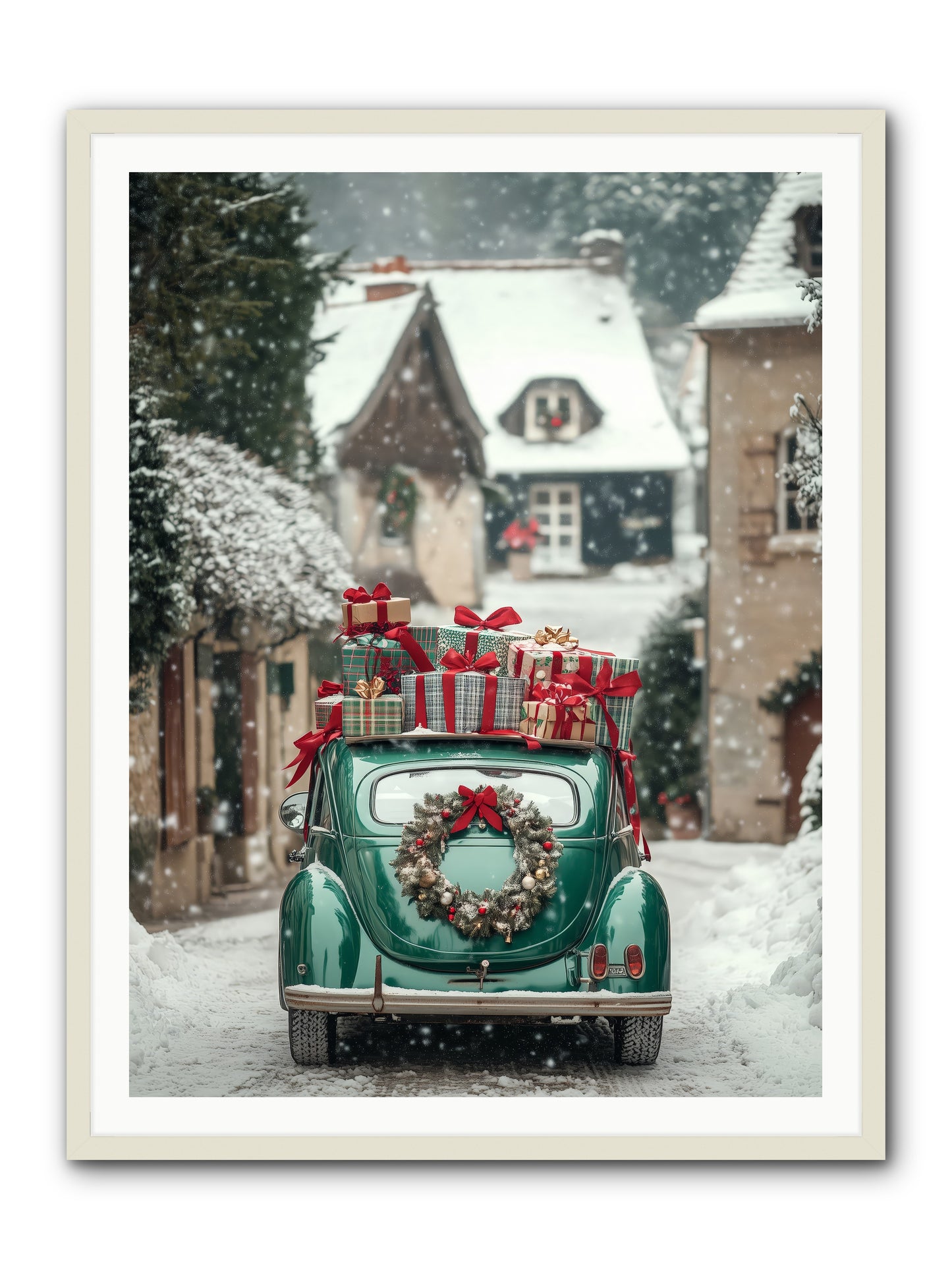 Yuletide Wheels -- Framed Print - White 36x48