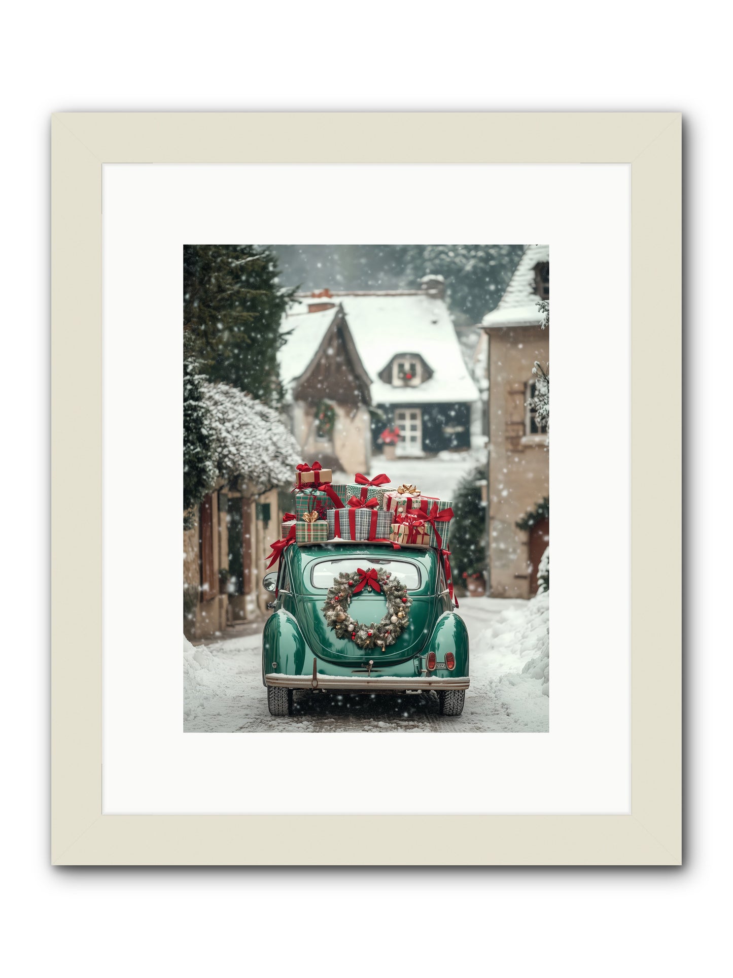 Yuletide Wheels -- Framed Print - White 9x12