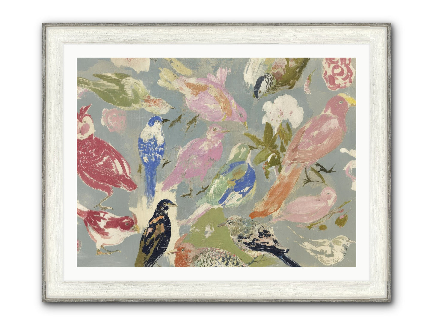 A Masquerade Of Porcelain Guests Framed Print - Driftwood White 40x30