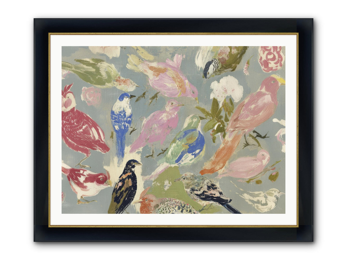 A Masquerade Of Porcelain Guests Framed Print - Wide Black w/Gold 40x30