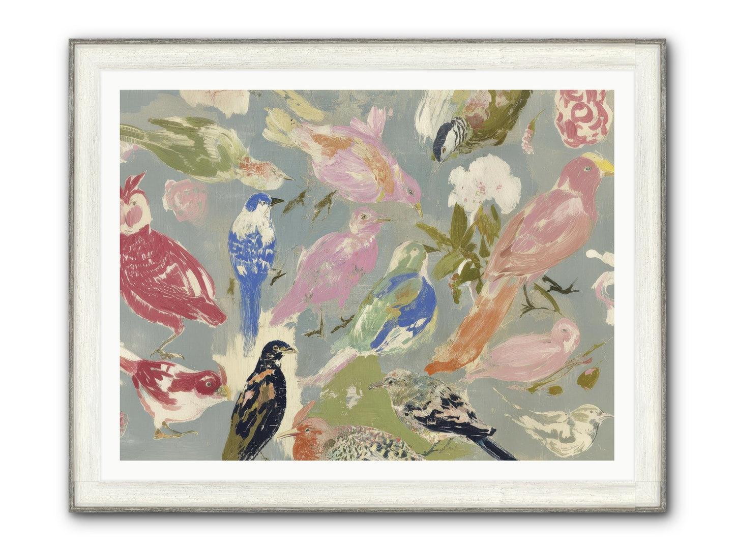 A Masquerade Of Porcelain Guests Framed Print - Driftwood White 48x36