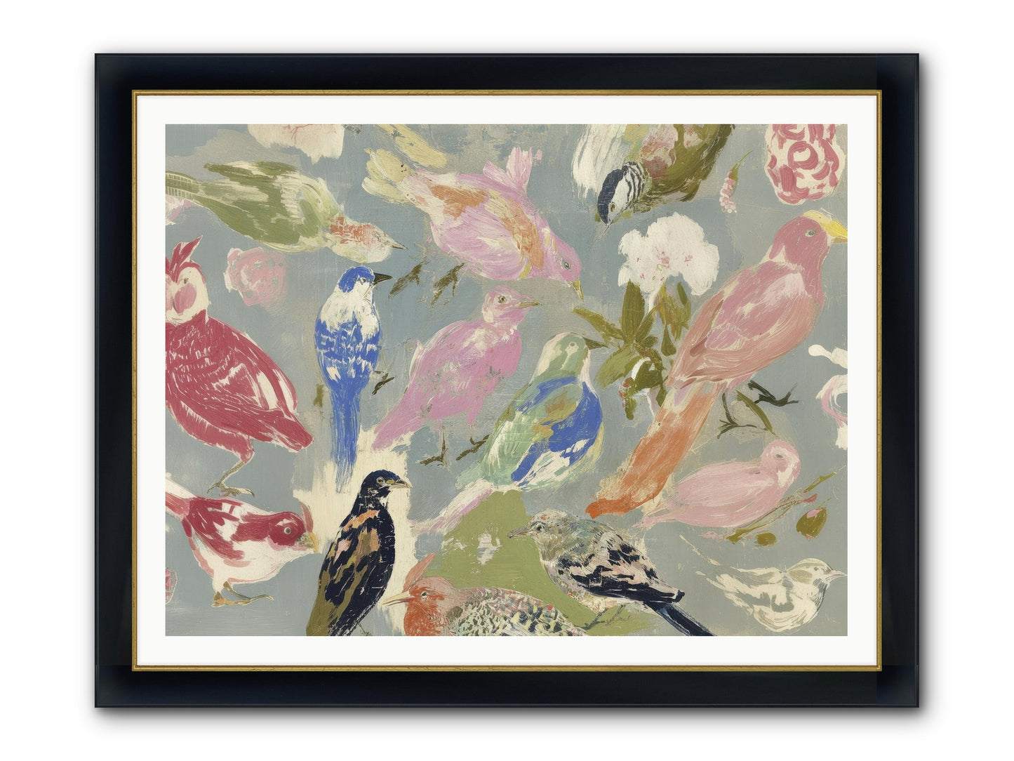A Masquerade Of Porcelain Guests Framed Print - Wide Black w/Gold 48x36
