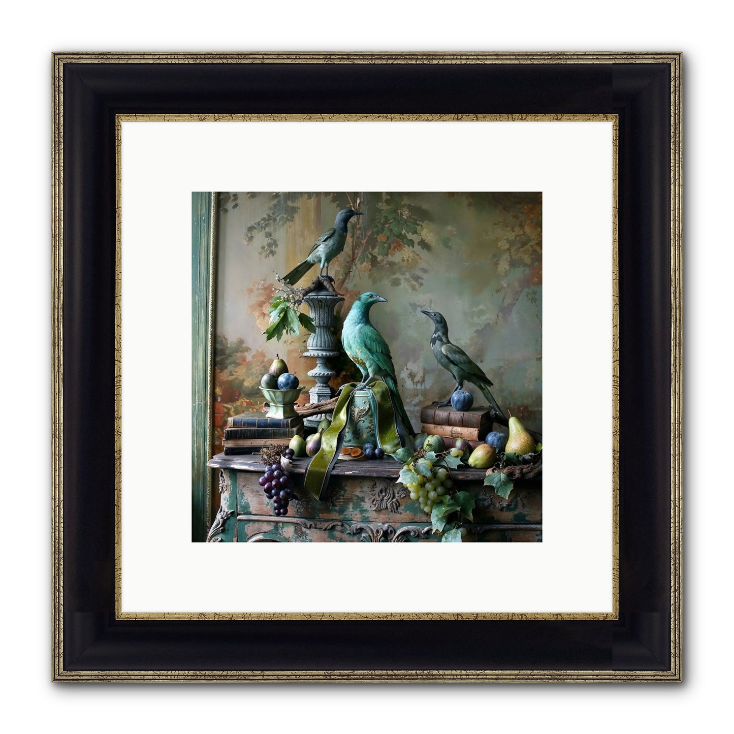 A Parliament Of Feathers Framed Print - Black & Gold 10x10