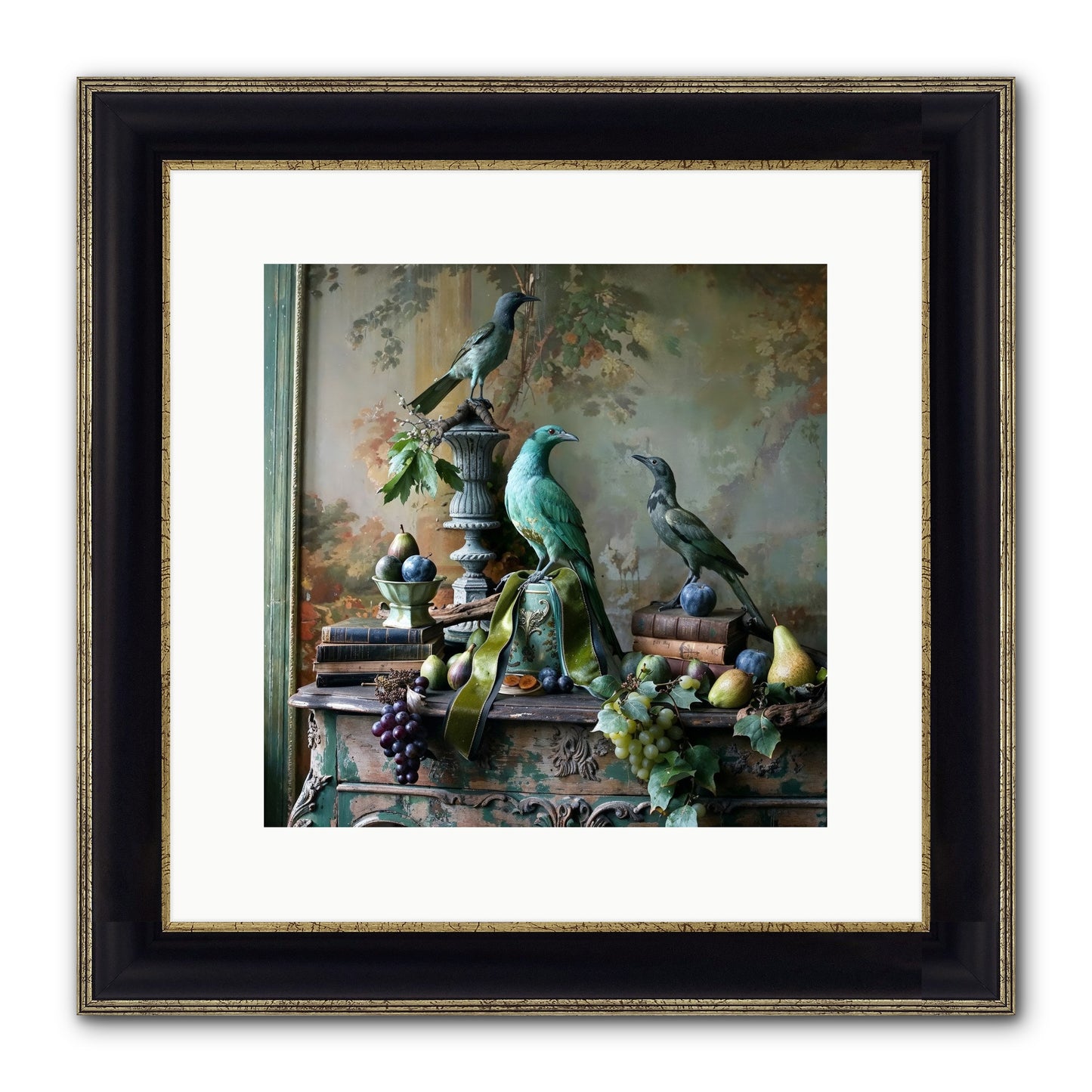 A Parliament Of Feathers Framed Print - Black & Gold 12x12