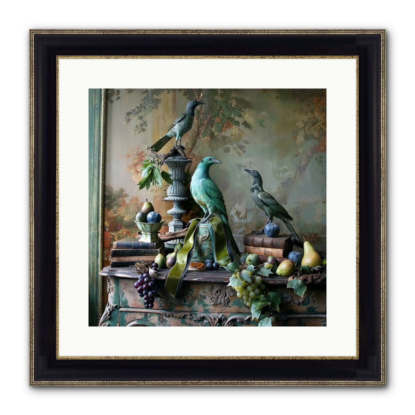 A Parliament Of Feathers Framed Print - Black & Gold 16x16