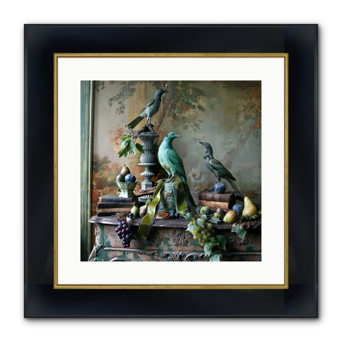 A Parliament Of Feathers Framed Print - Wide Black w/Gold 16x16