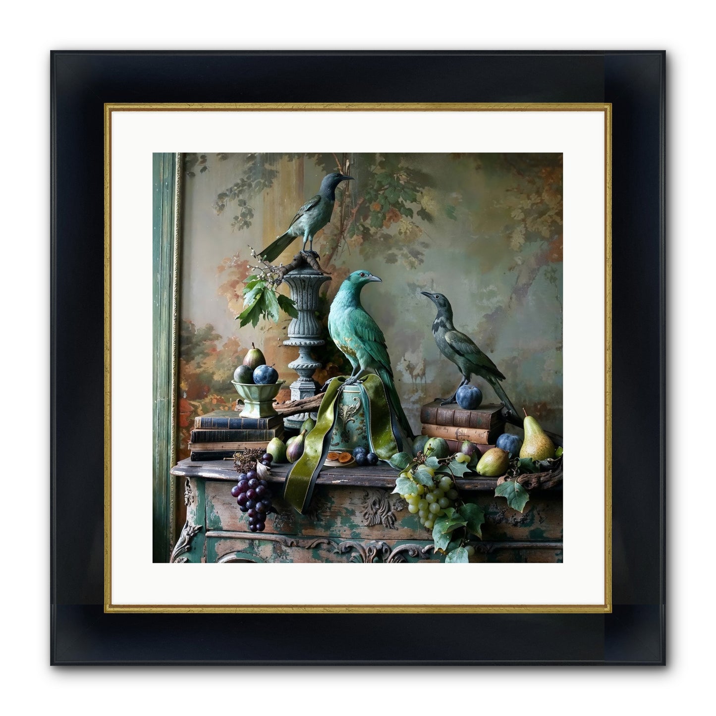 A Parliament Of Feathers Framed Print - Wide Black w/Gold 20x20