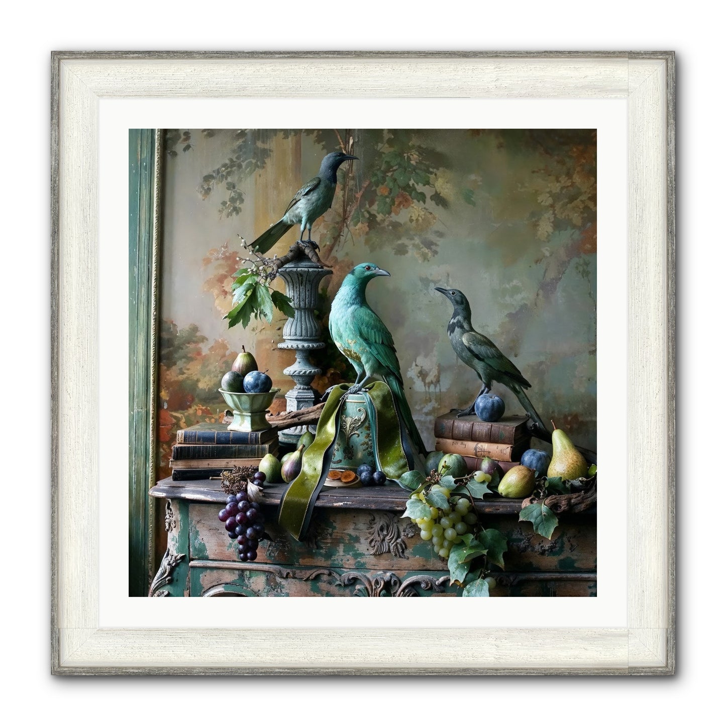 A Parliament Of Feathers Framed Print - Driftwood White 30x30