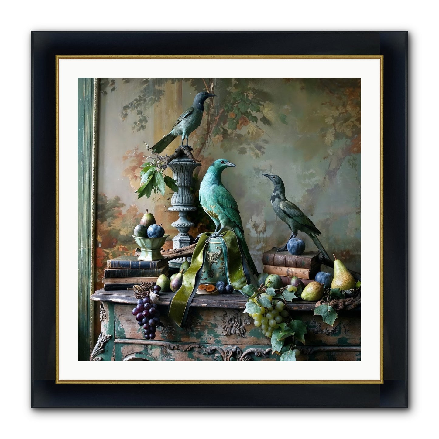 A Parliament Of Feathers Framed Print - Wide Black w/Gold 30x30