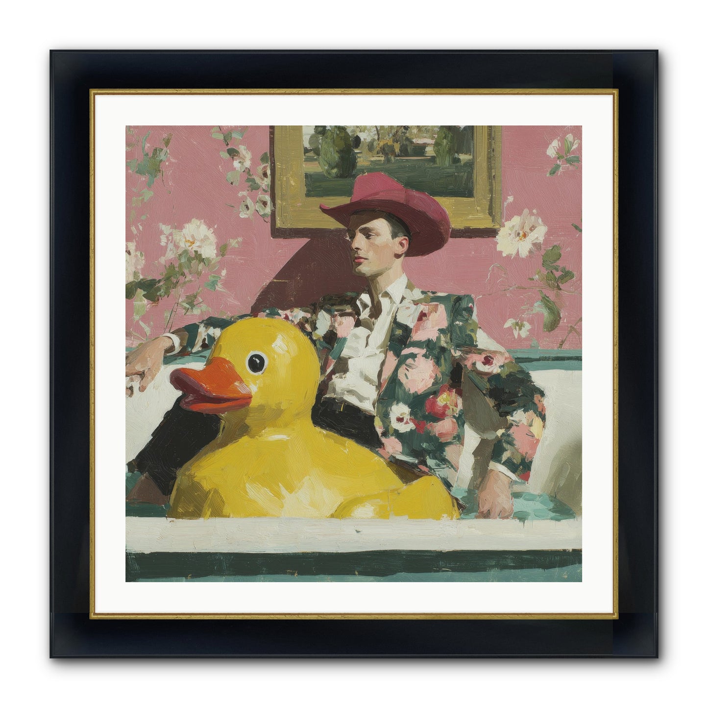 A Postcard From August Framed Print - Wide Black w/Gold 30x30