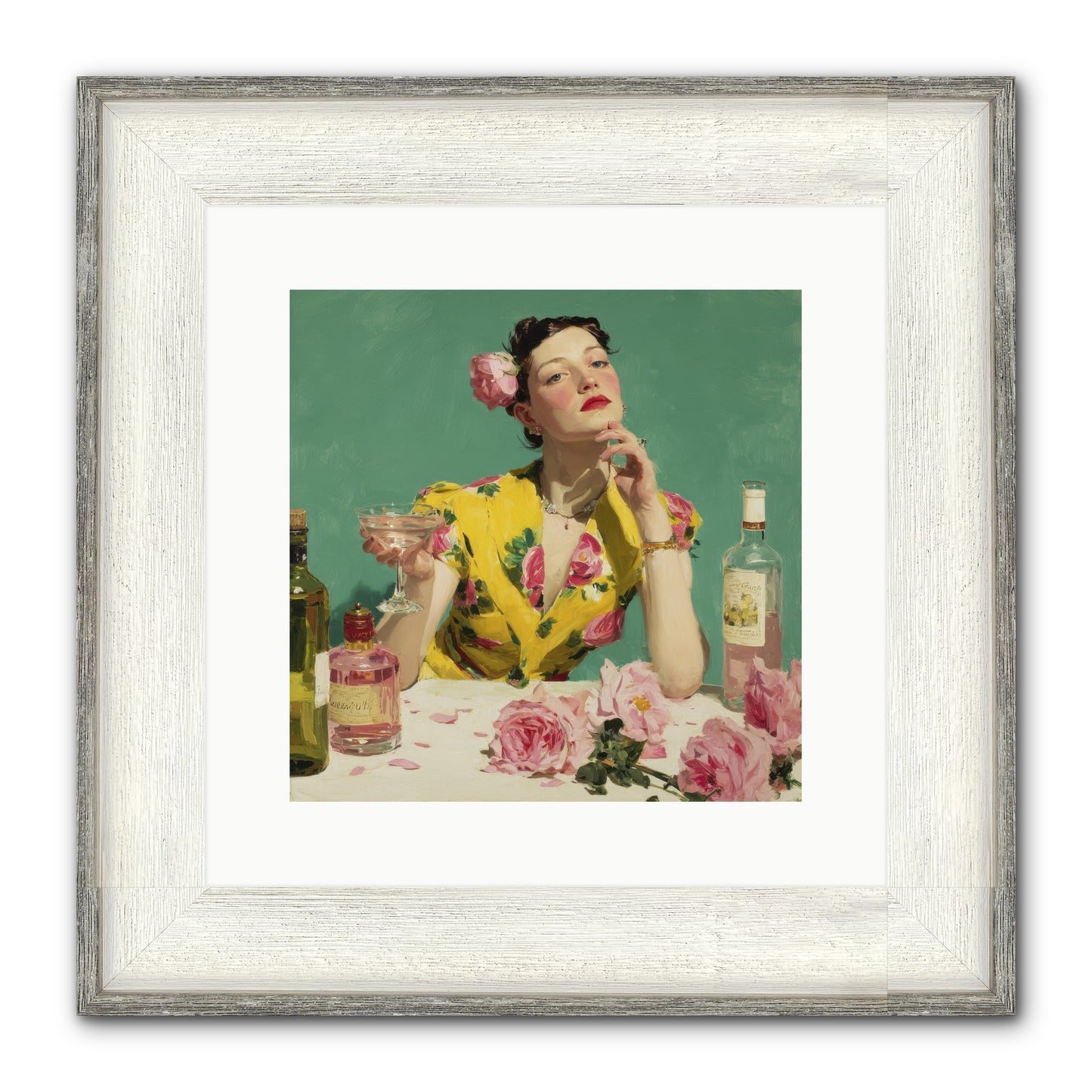 A Promise In Cherry And Cream Framed Print - Driftwood White 12x12