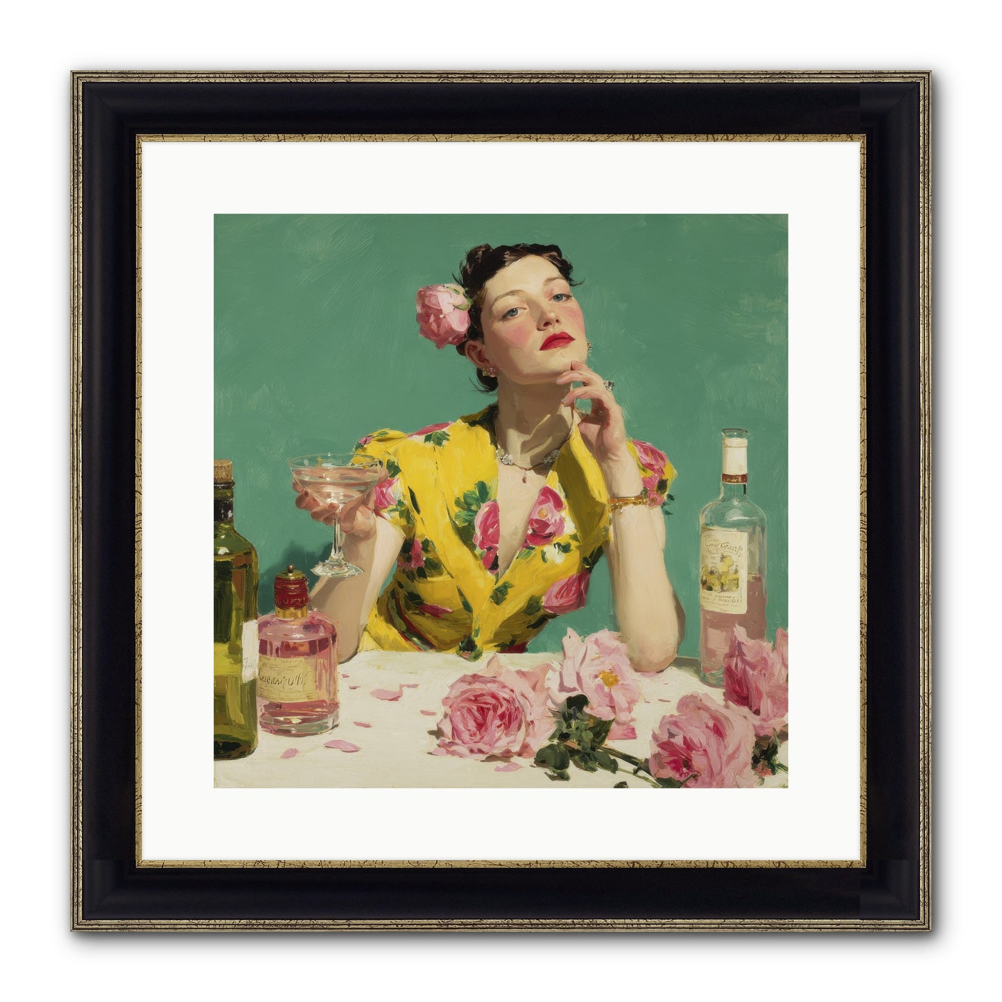 A Promise In Cherry And Cream Framed Print - Black & Gold 16x16