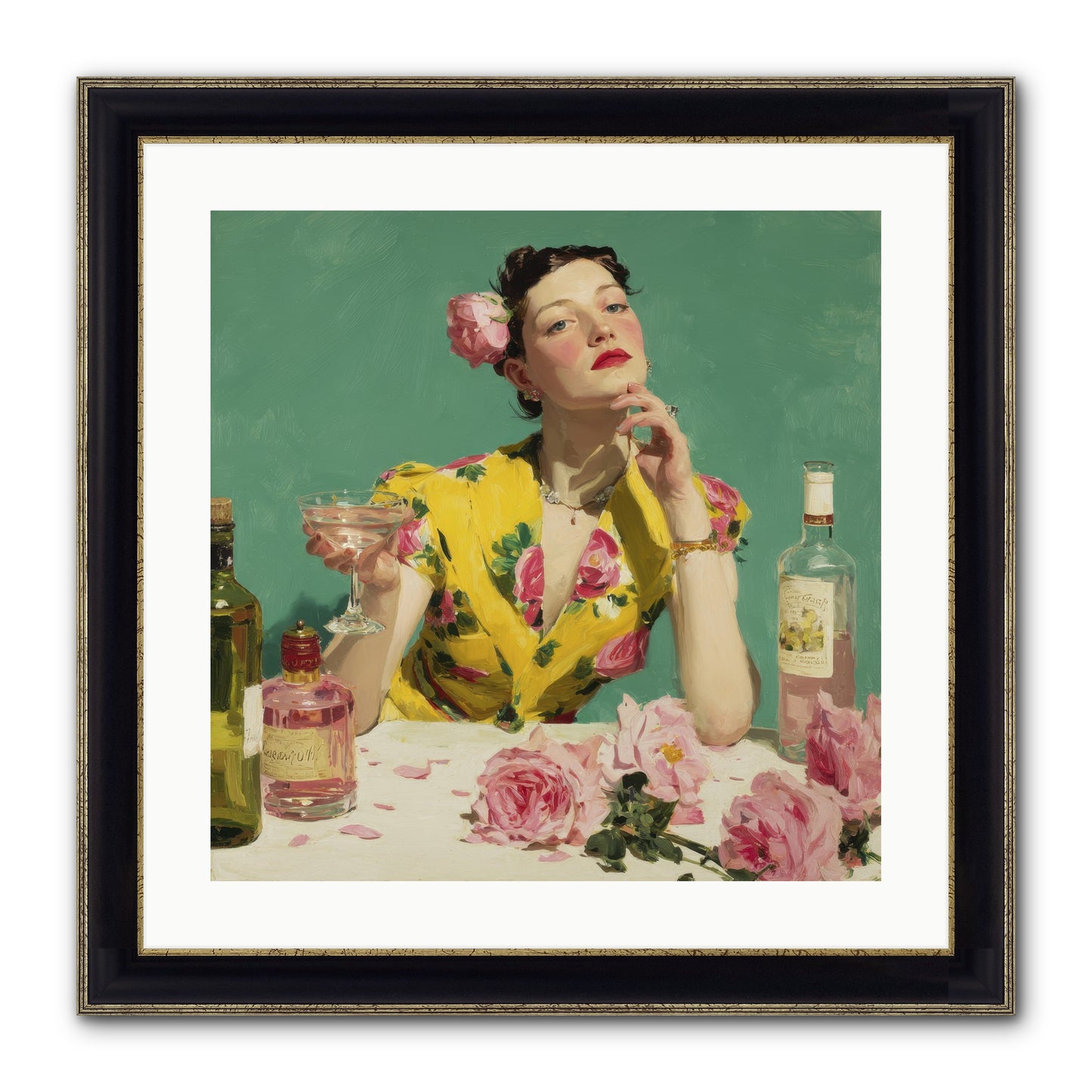 A Promise In Cherry And Cream Framed Print - Black & Gold 20x20