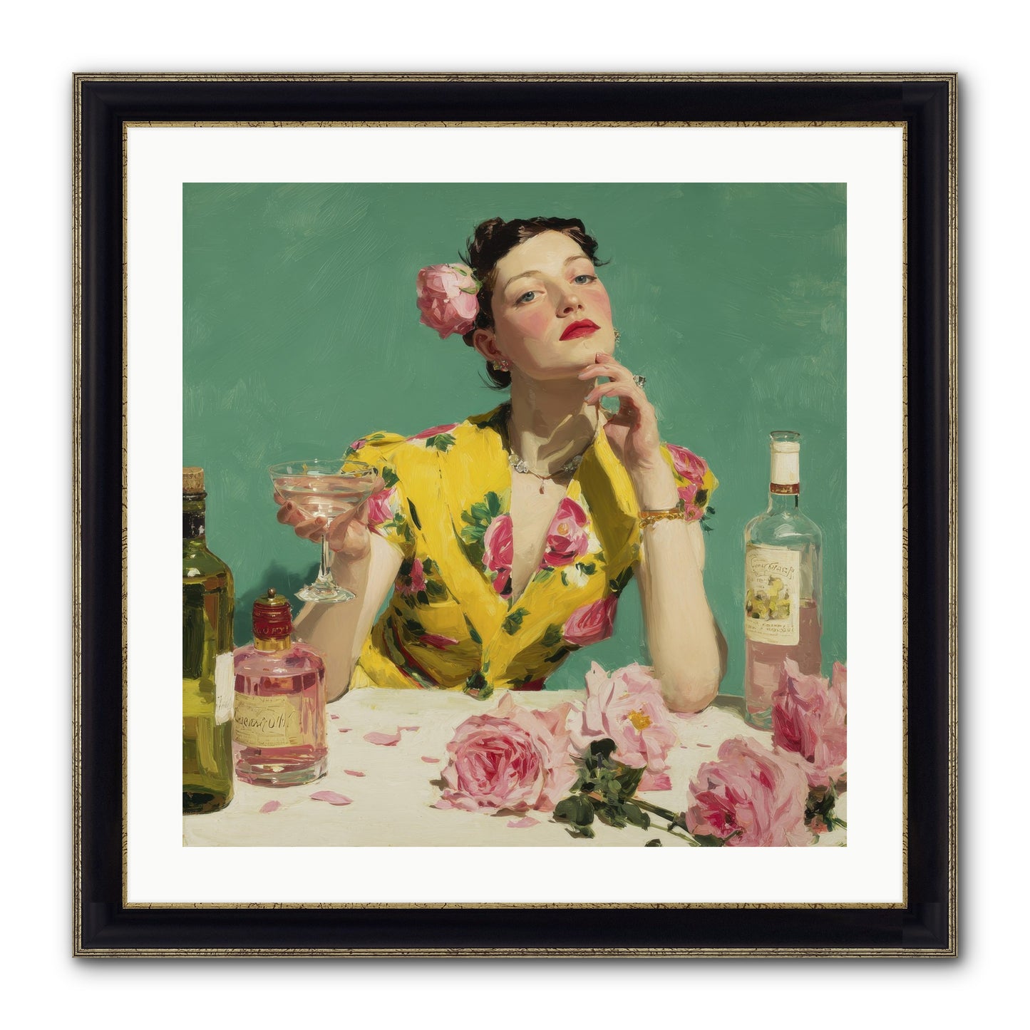 A Promise In Cherry And Cream Framed Print - Black & Gold 24x24