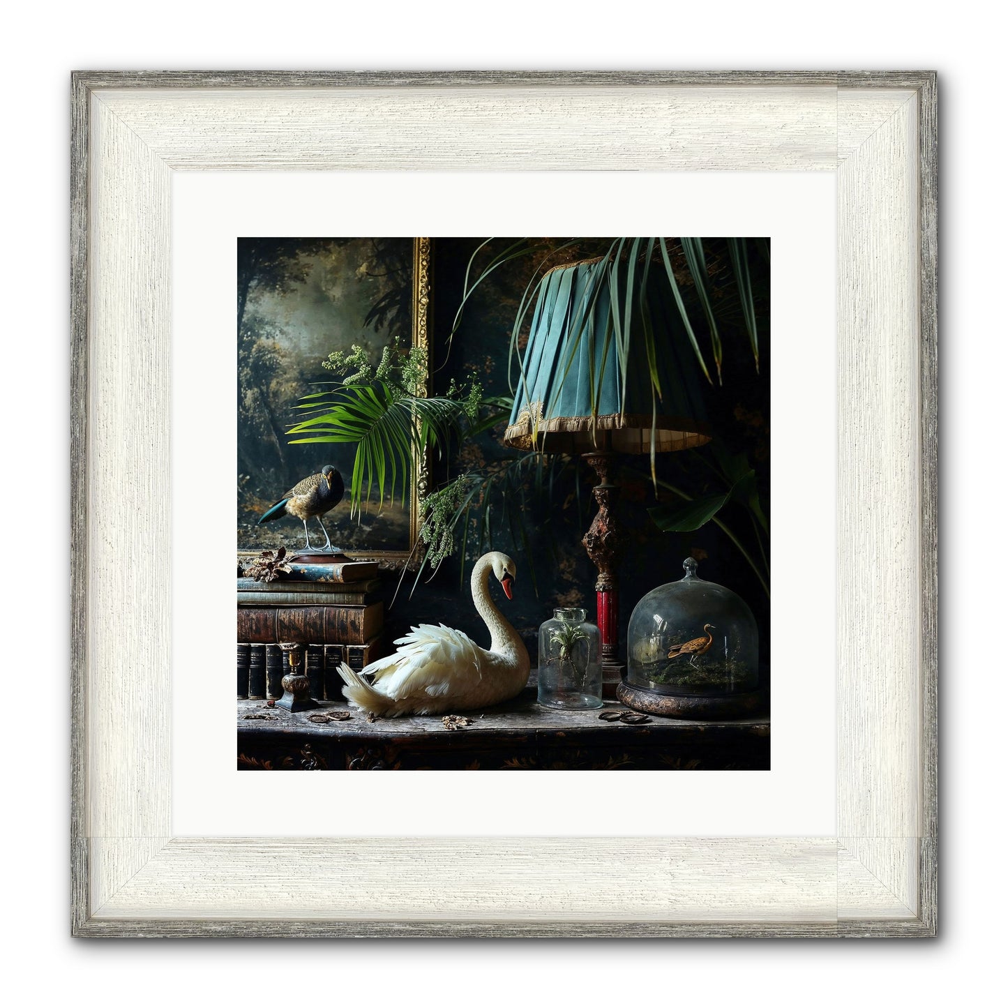 A Quiet Study Framed Print - Driftwood White 16x16