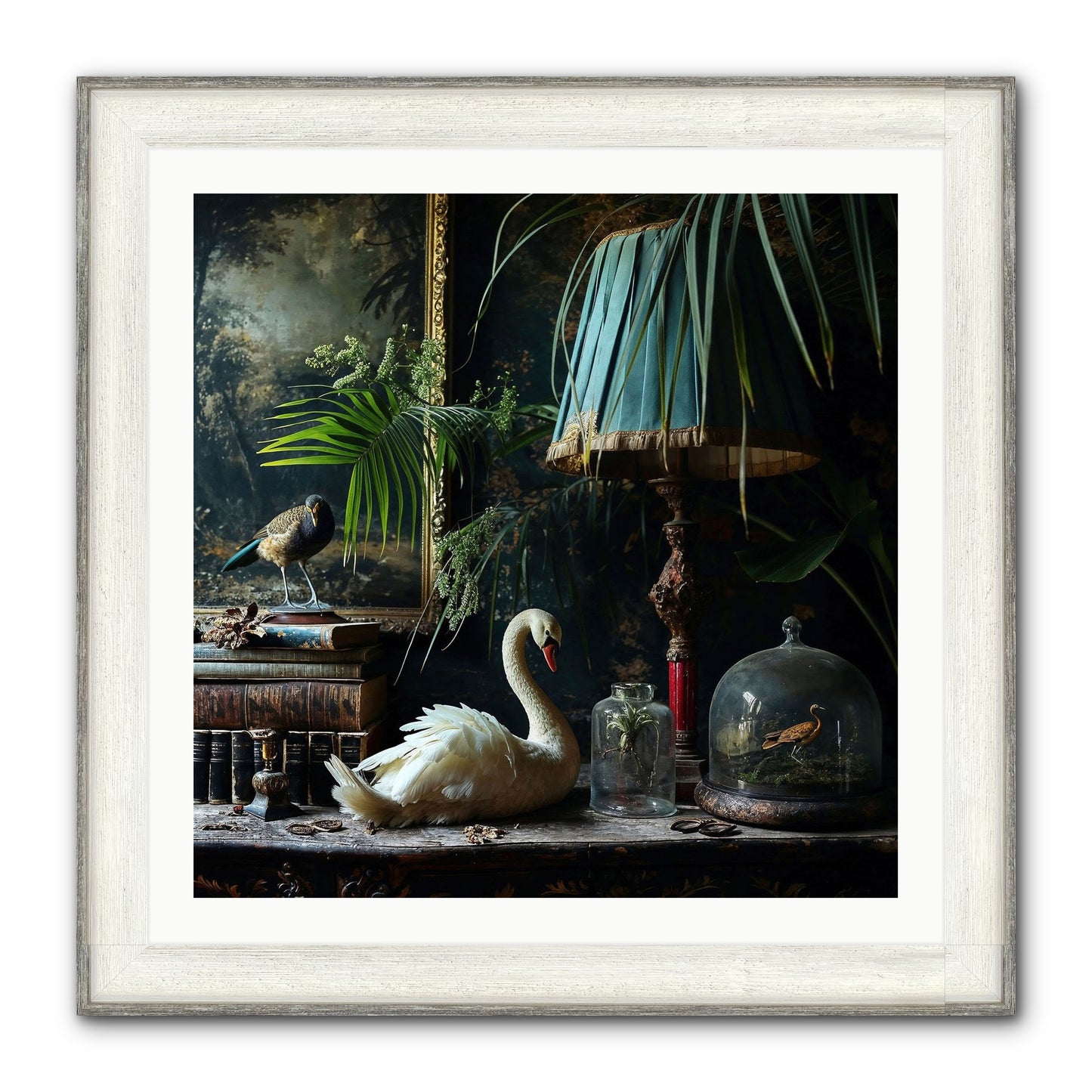 A Quiet Study Framed Print - Driftwood White 30x30
