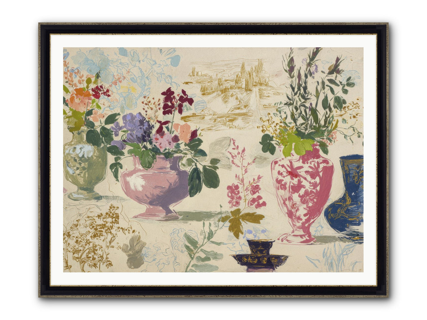 A Theory Of Teacups Framed Print - Black & Gold 48x36