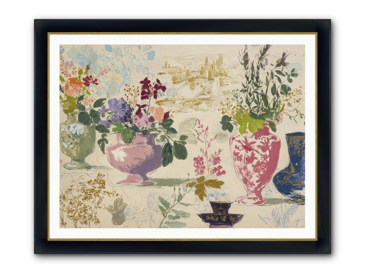 A Theory Of Teacups Framed Print - Wide Black w/Gold 48x36