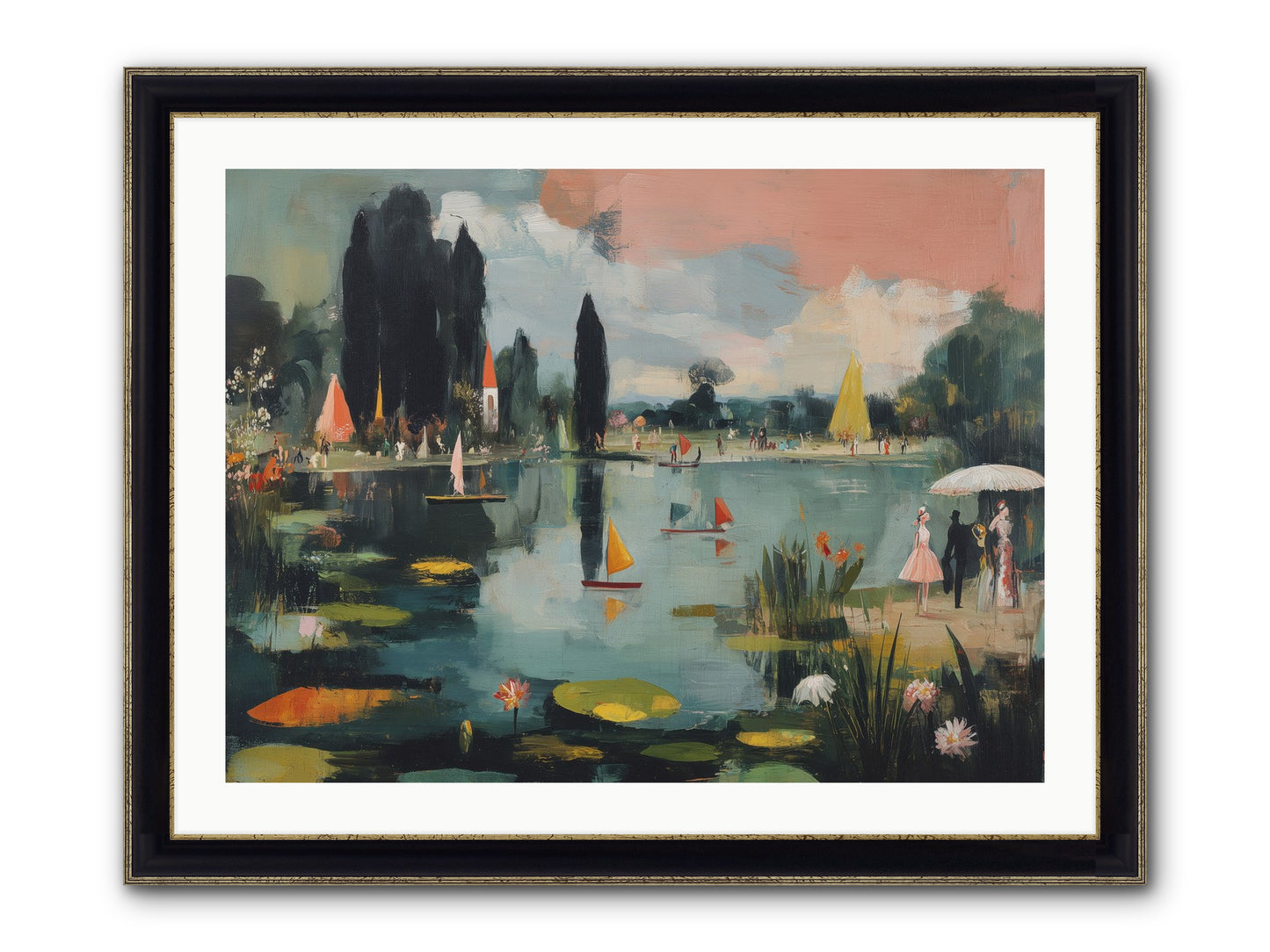 Across Still Waters Framed Print - Black & Gold 32x24