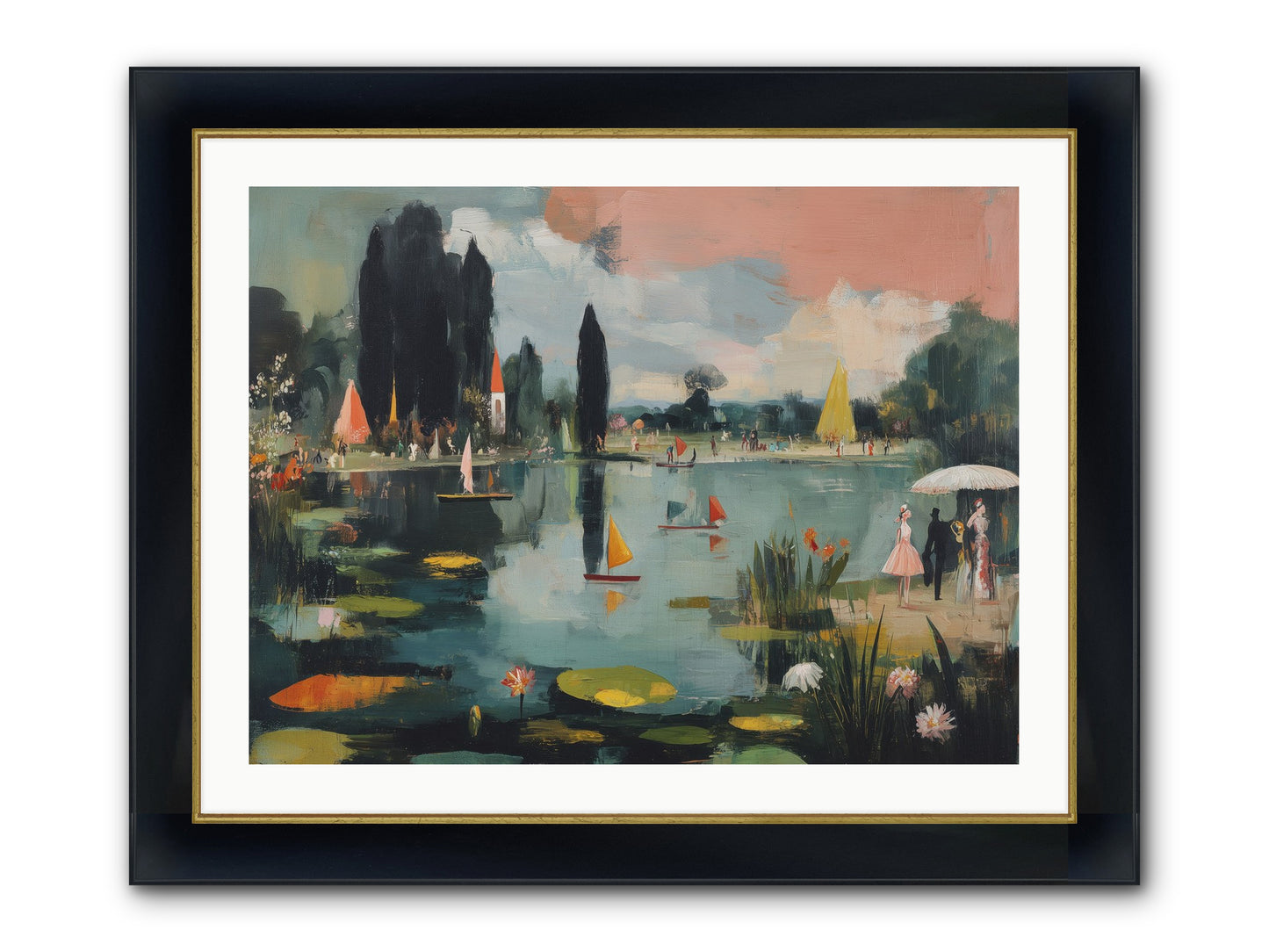 Across Still Waters Framed Print - Wide Black w/Gold 32x24