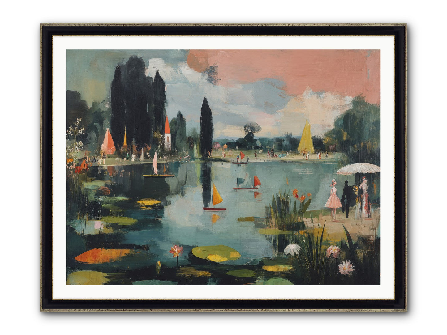 Across Still Waters Framed Print - Black & Gold 48x36