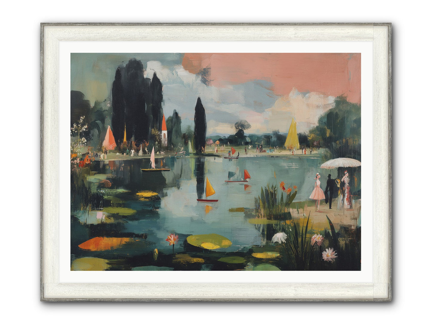 Across Still Waters Framed Print - Driftwood White 48x36