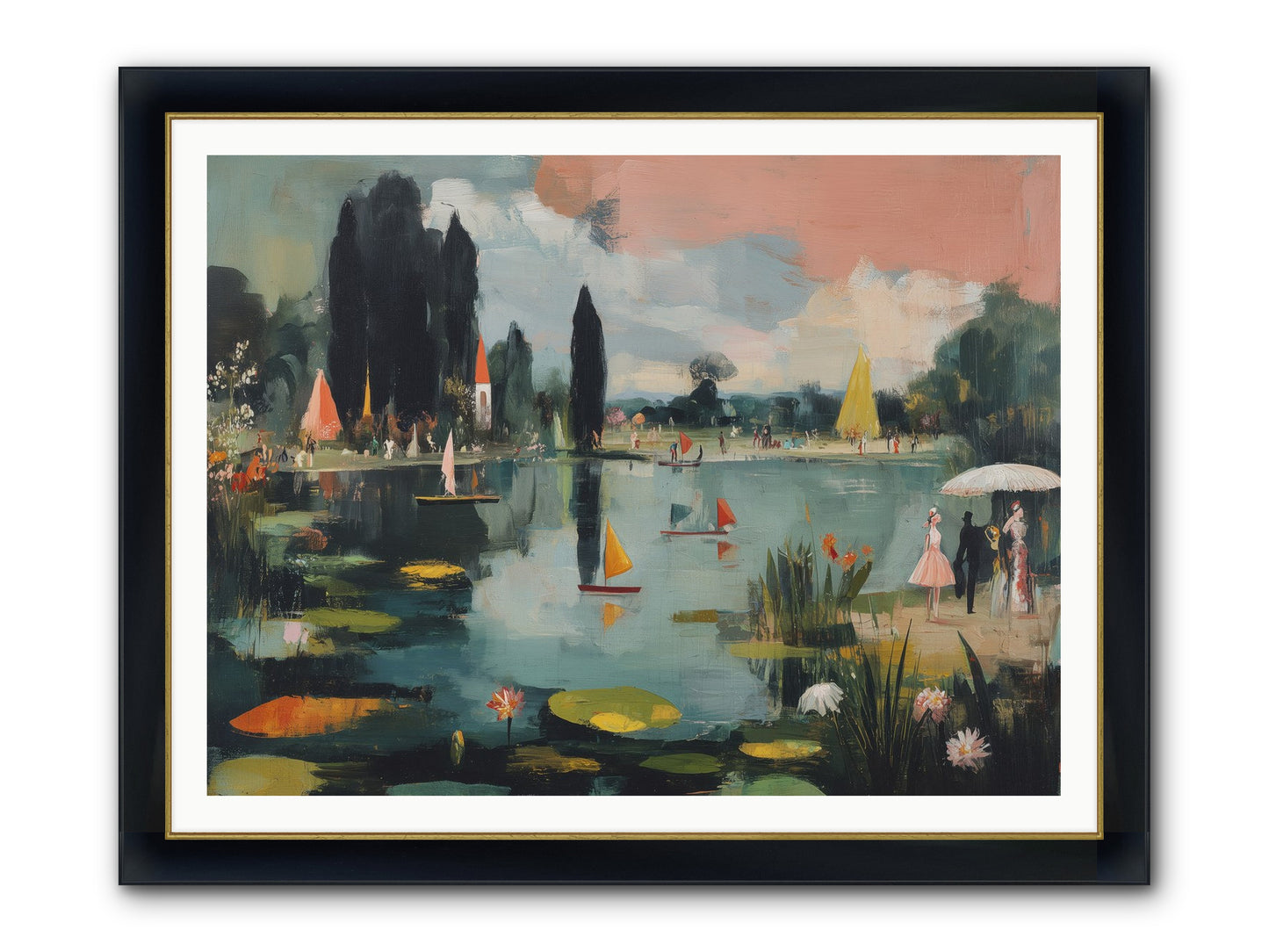 Across Still Waters Framed Print - Wide Black w/Gold 48x36