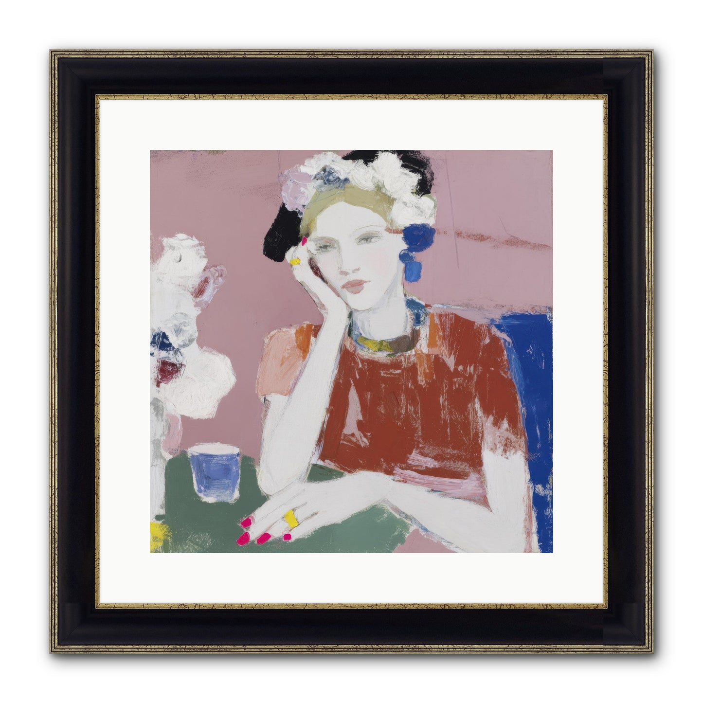 Afternoon At The Club Framed Print - Black & Gold 16x16