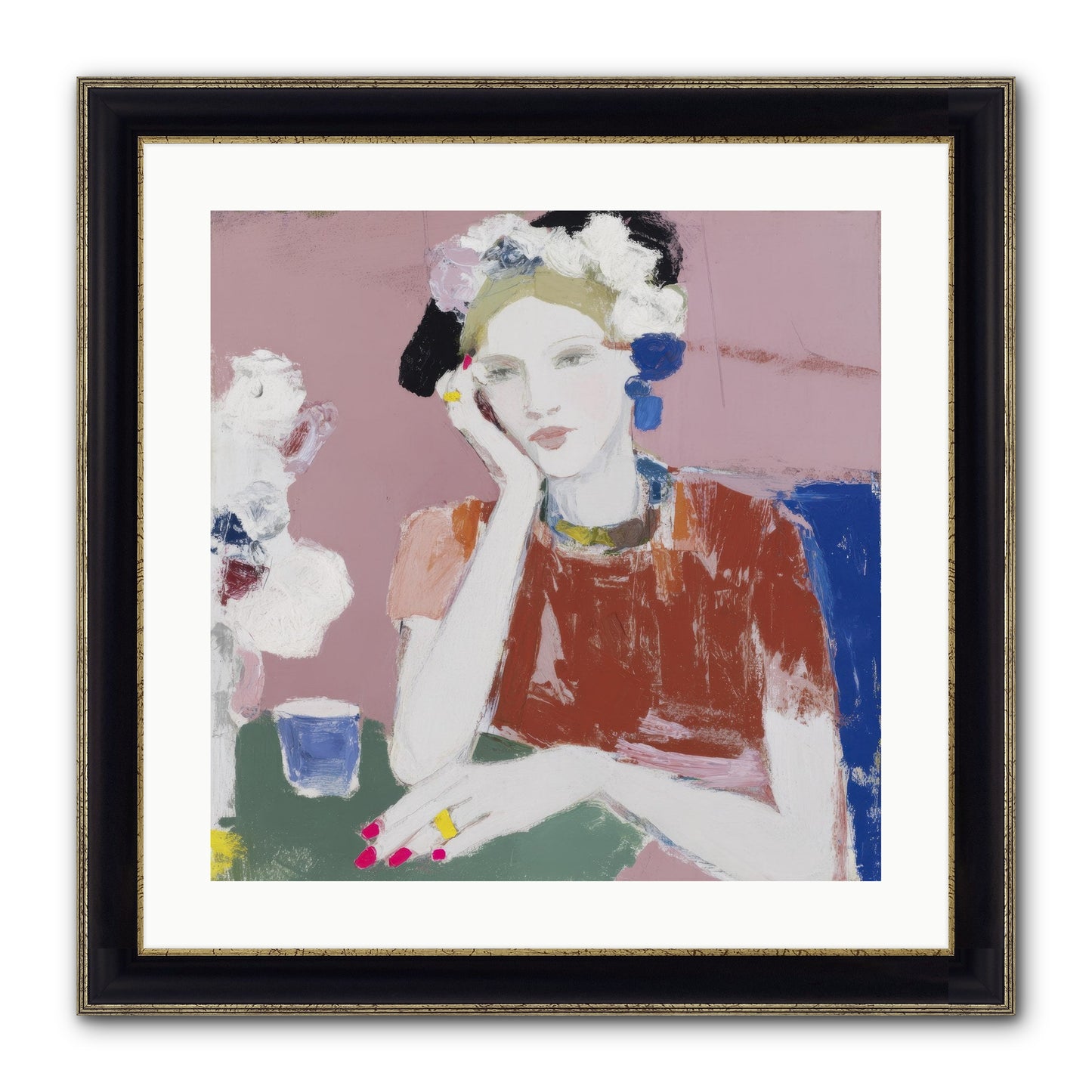 Afternoon At The Club Framed Print - Black & Gold 20x20