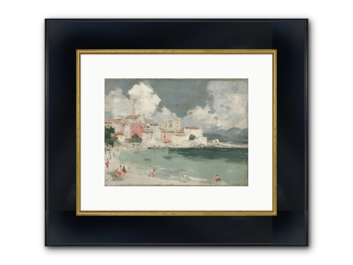 Afternoon By The Water Framed Print - Wide Black w/Gold 12x9