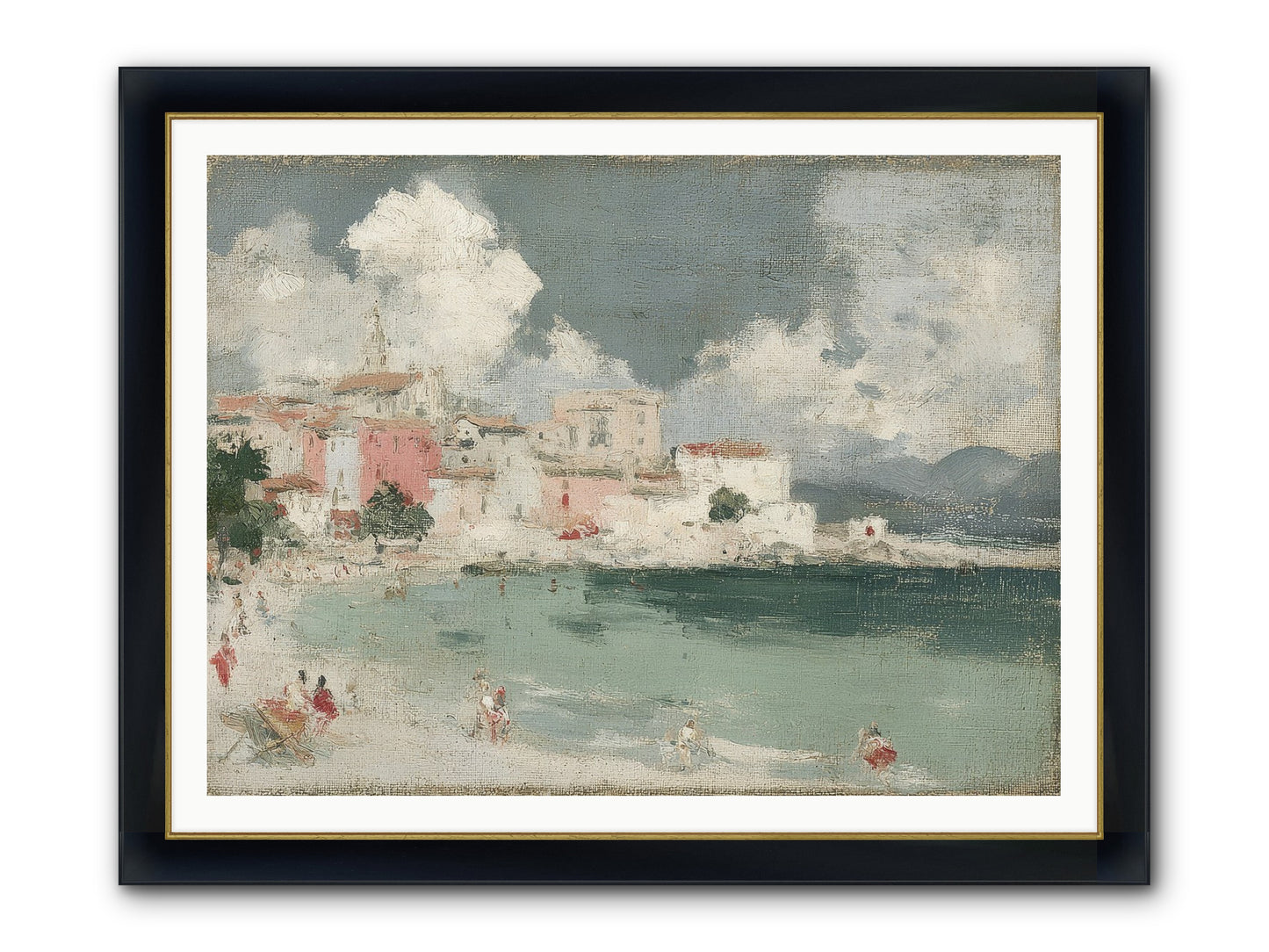 Afternoon By The Water Framed Print - Wide Black w/Gold 48x36